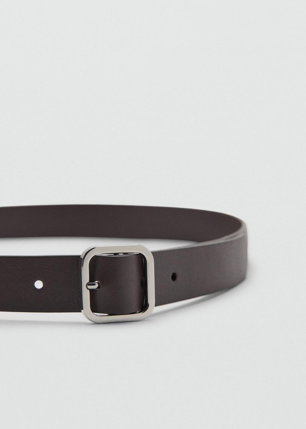 Brown Metal Fastening Leather Belt, Dark Brown, large image number 0