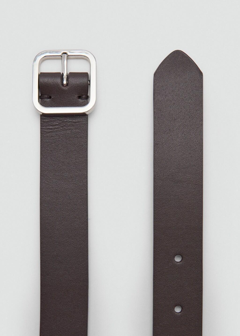Brown Metal Fastening Leather Belt, Dark Brown, large image number 1