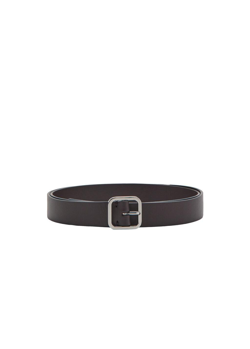 Brown Metal Fastening Leather Belt, Dark Brown, medium