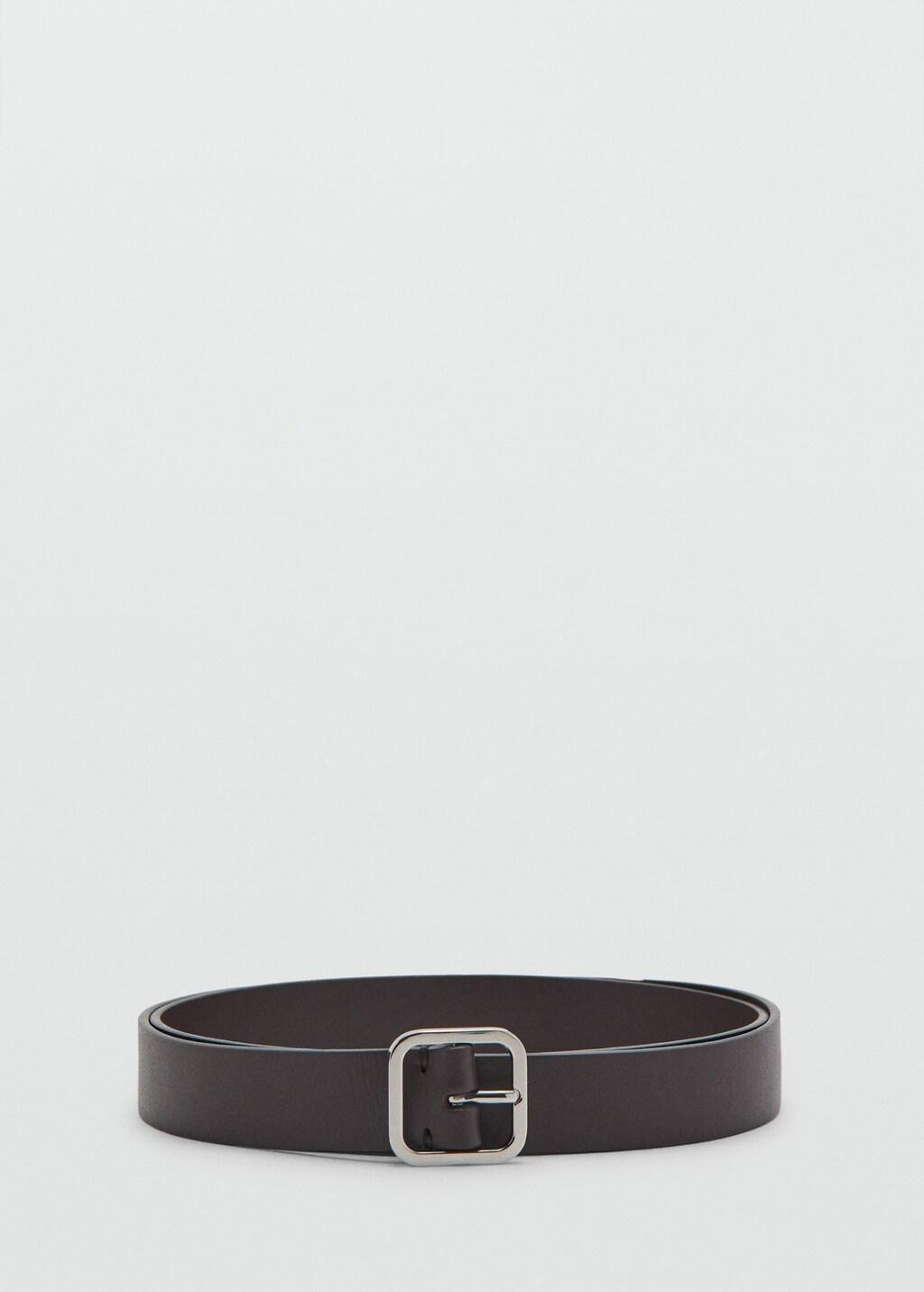 Brown Metal Fastening Leather Belt, Dark Brown, large image number 3