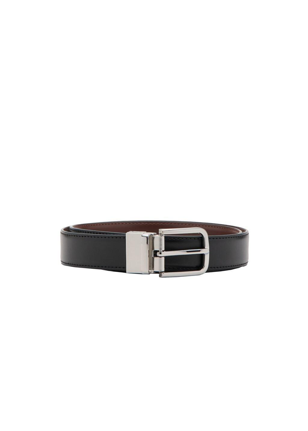 Black Reversible Suit Leather Belt, Black, large image number 2