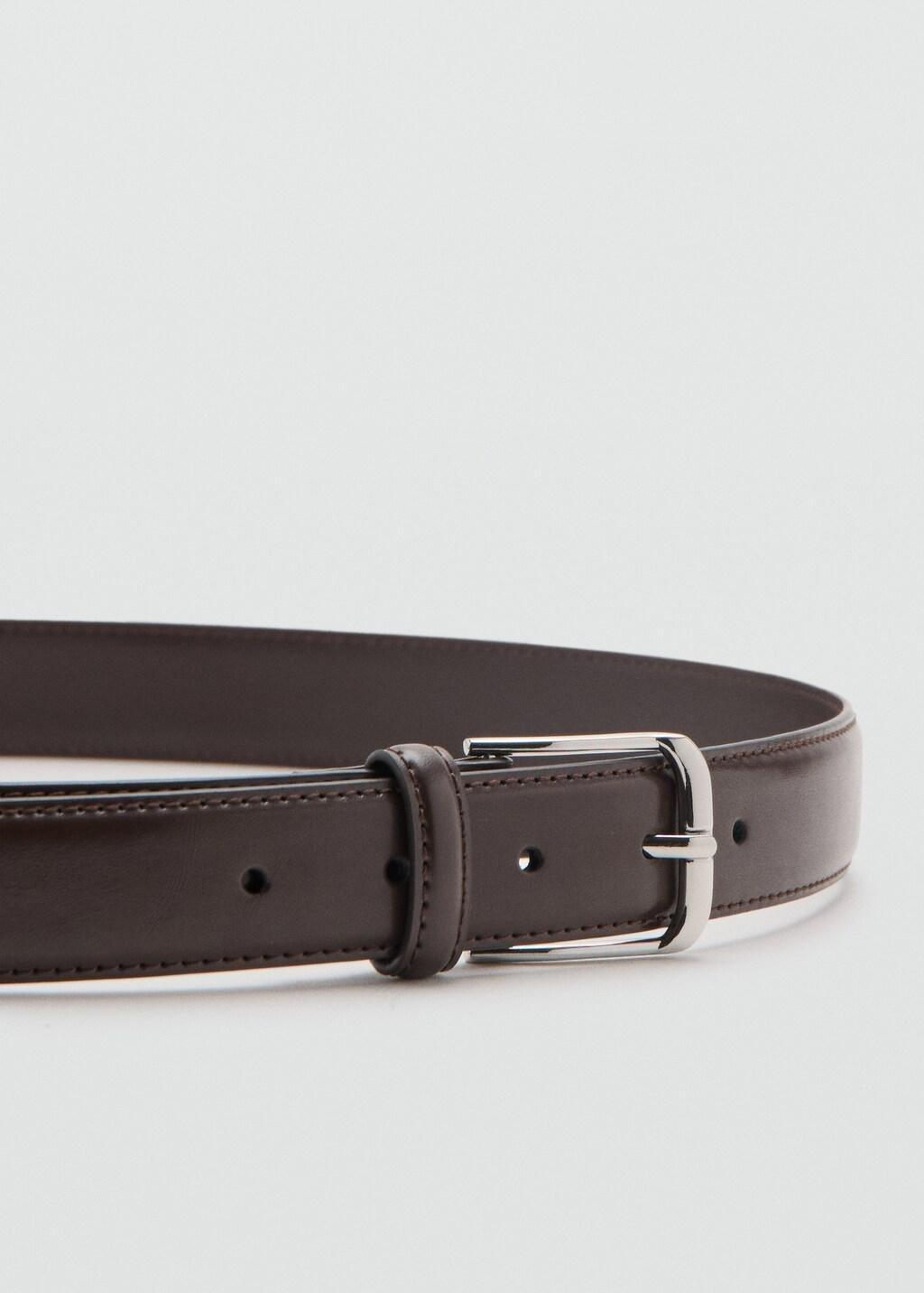 Brown Buckle Leather Belt, Brown, medium