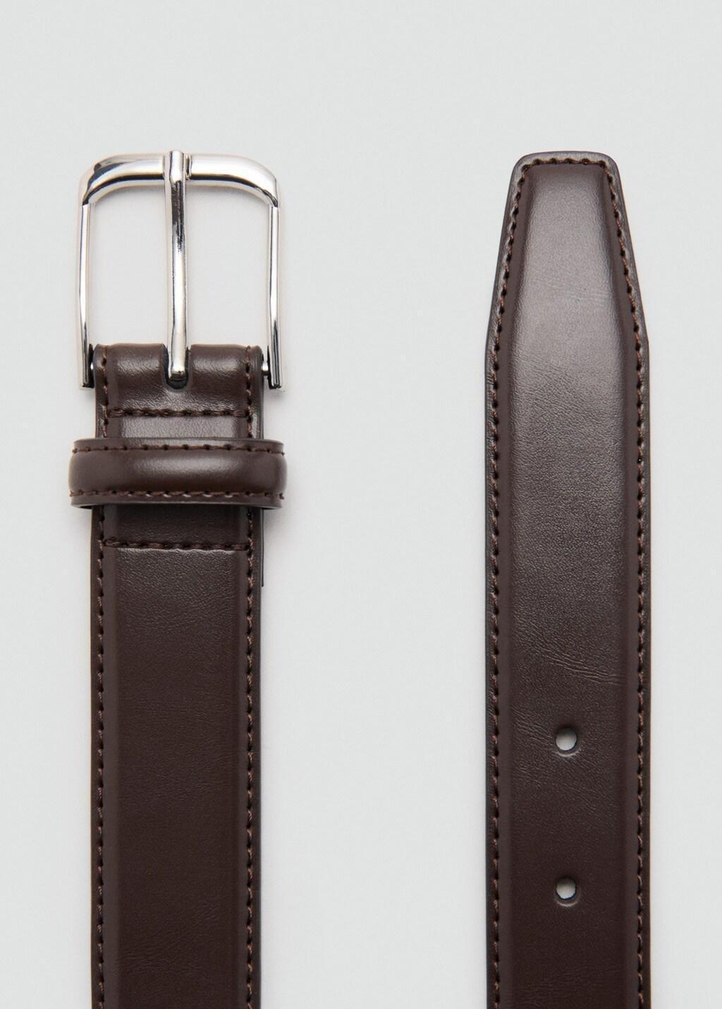 Brown Buckle Leather Belt, Brown, medium