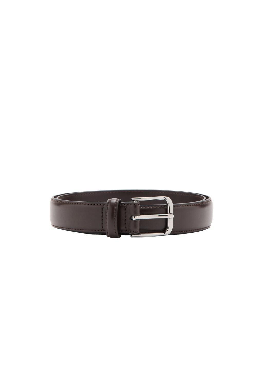 Brown Buckle Leather Belt, Brown, medium