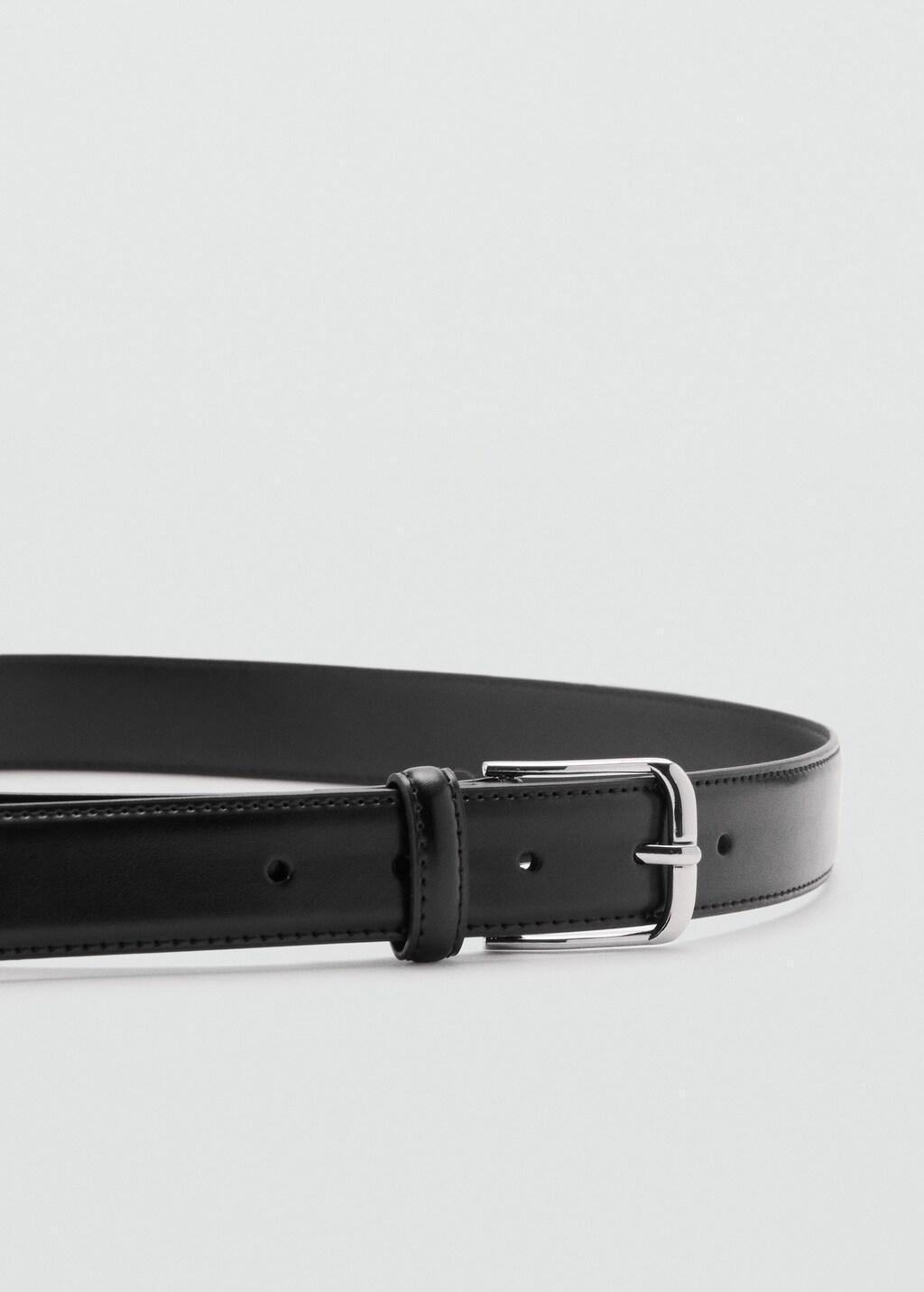 Black Buckle Leather Belt, Black, large image number 0