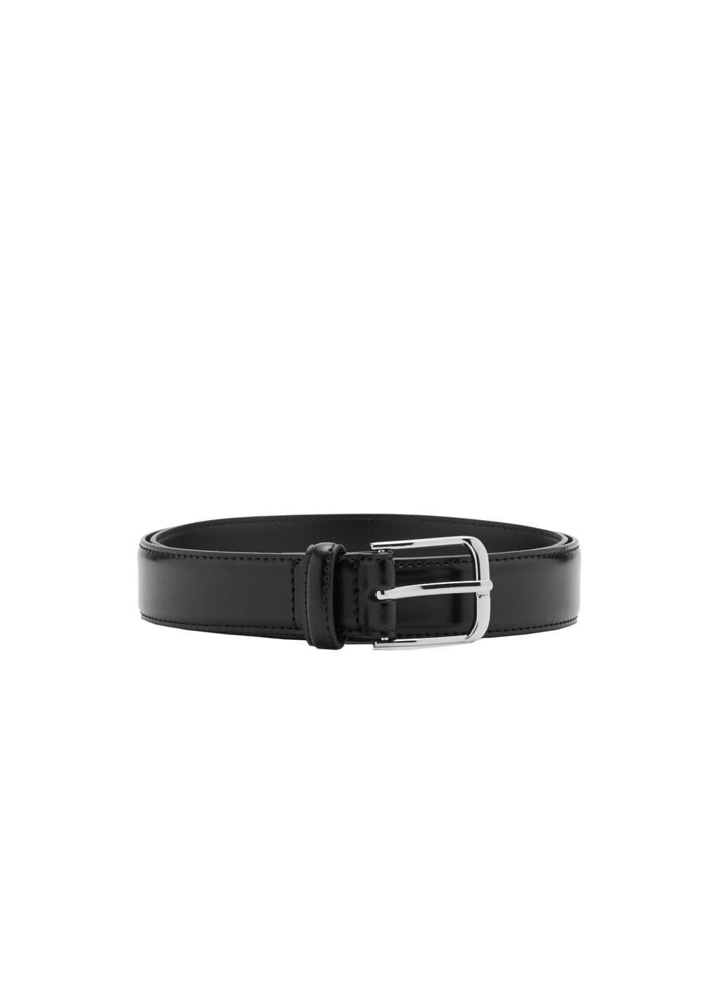 Black Buckle Leather Belt, Black, large image number 2