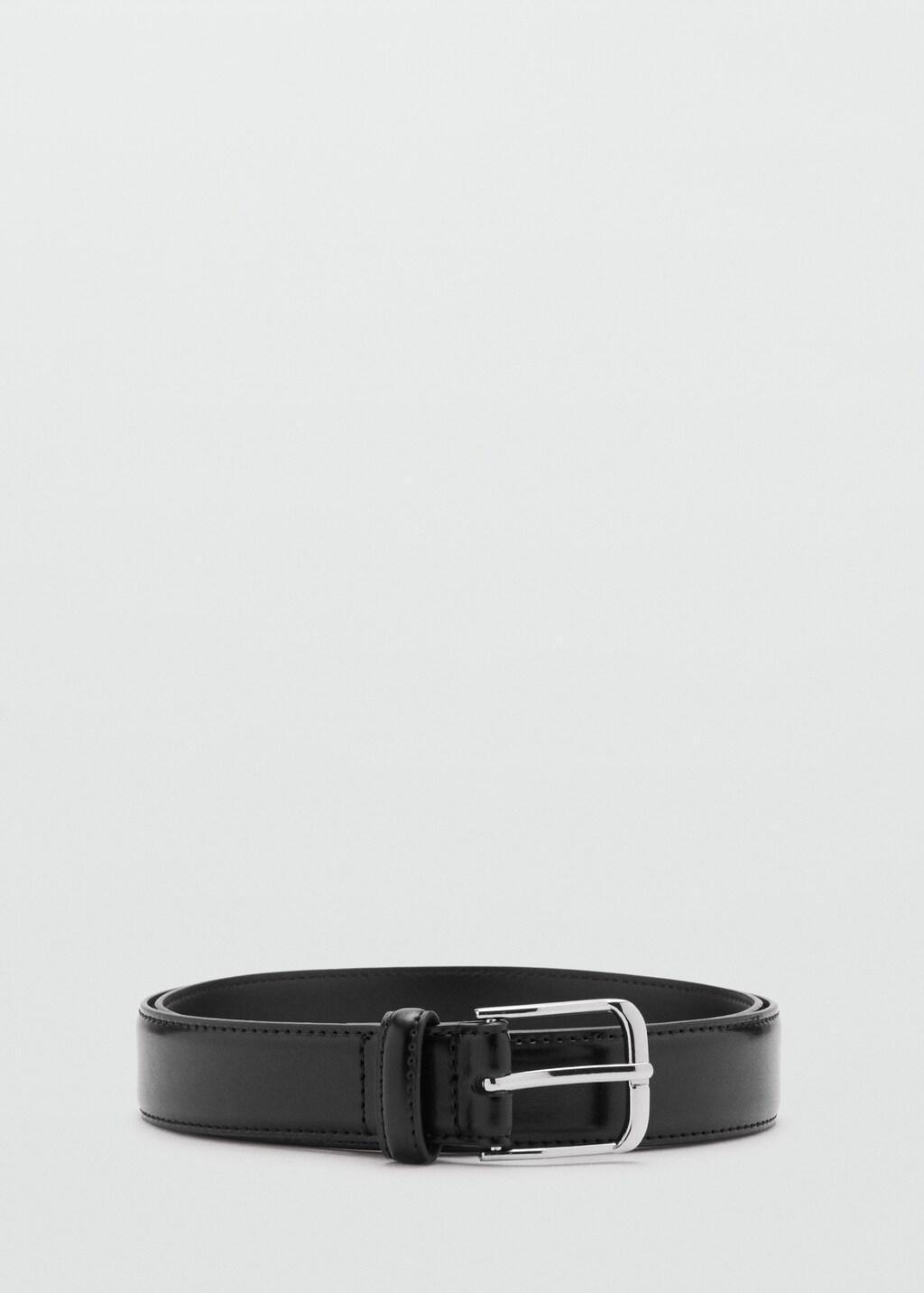 Black Buckle Leather Belt, Black, large image number 3