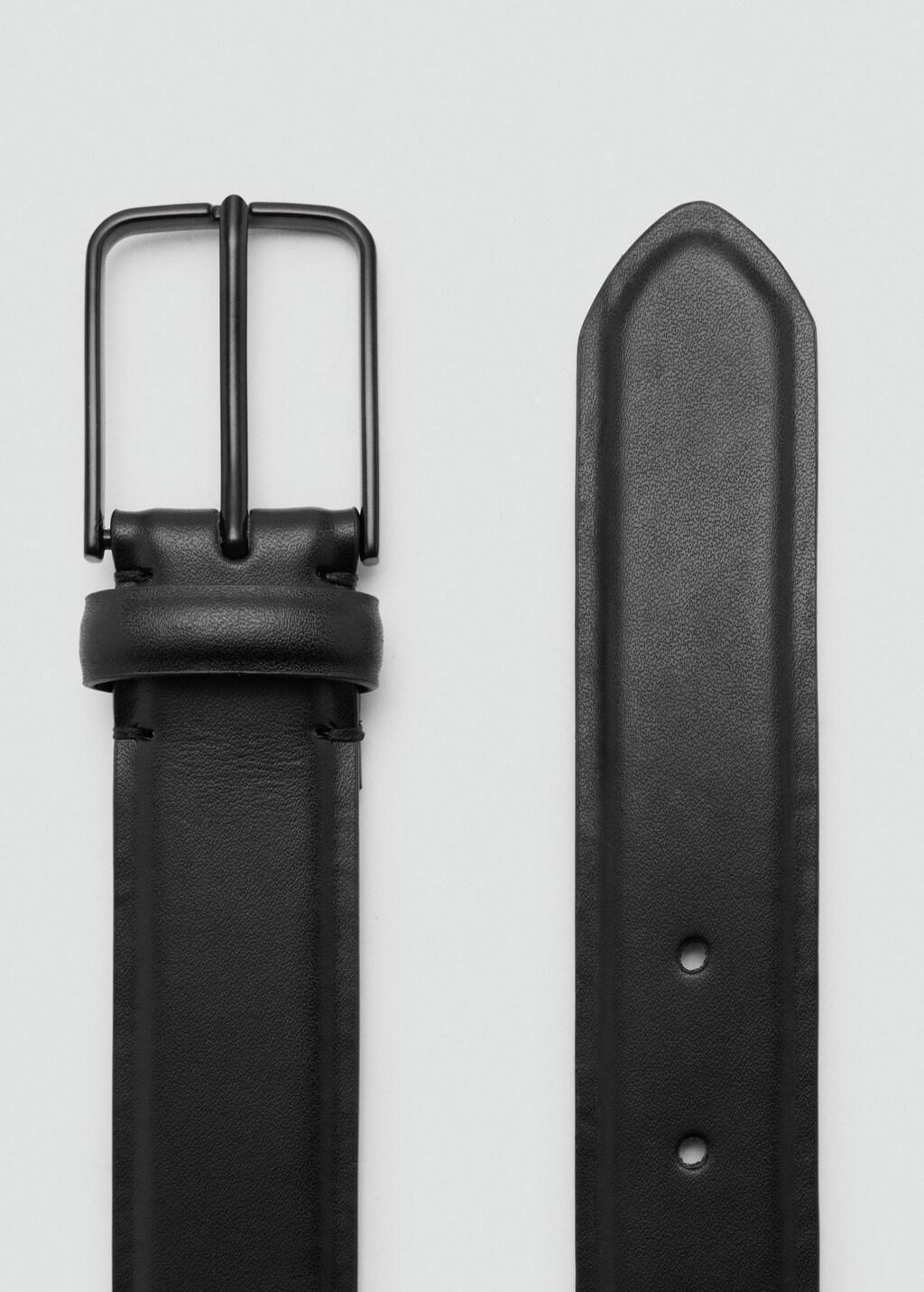 Black Bovine Leather Belt, Black, medium