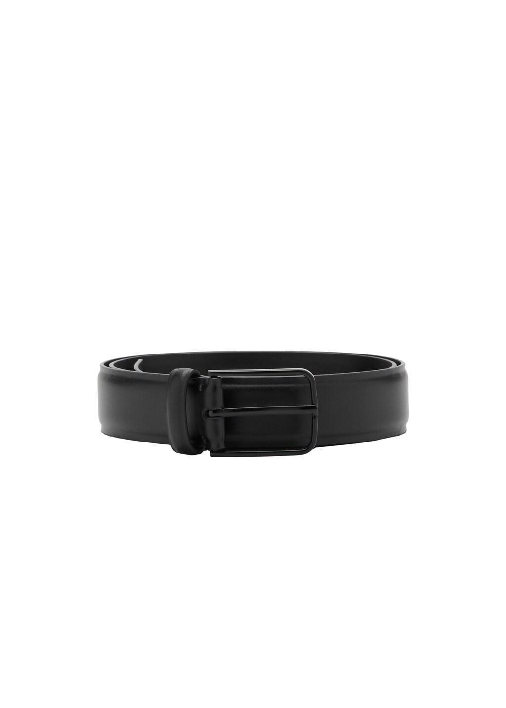 Black Bovine Leather Belt, Black, medium