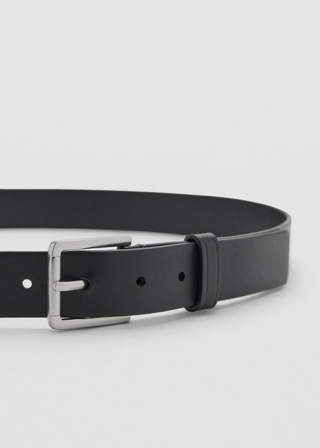 Black Buckle Leather Belt, Black, large image number 0