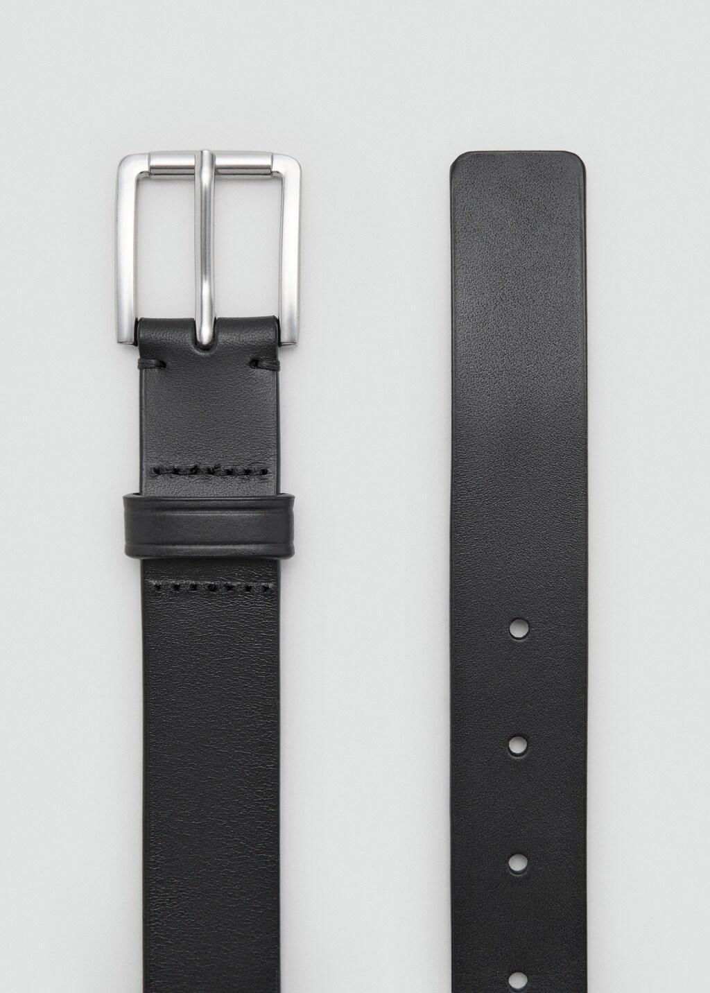 Black Buckle Leather Belt, Black, large image number 1