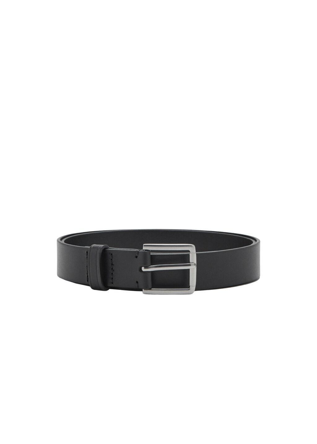 Black Buckle Leather Belt, Black, large image number 2