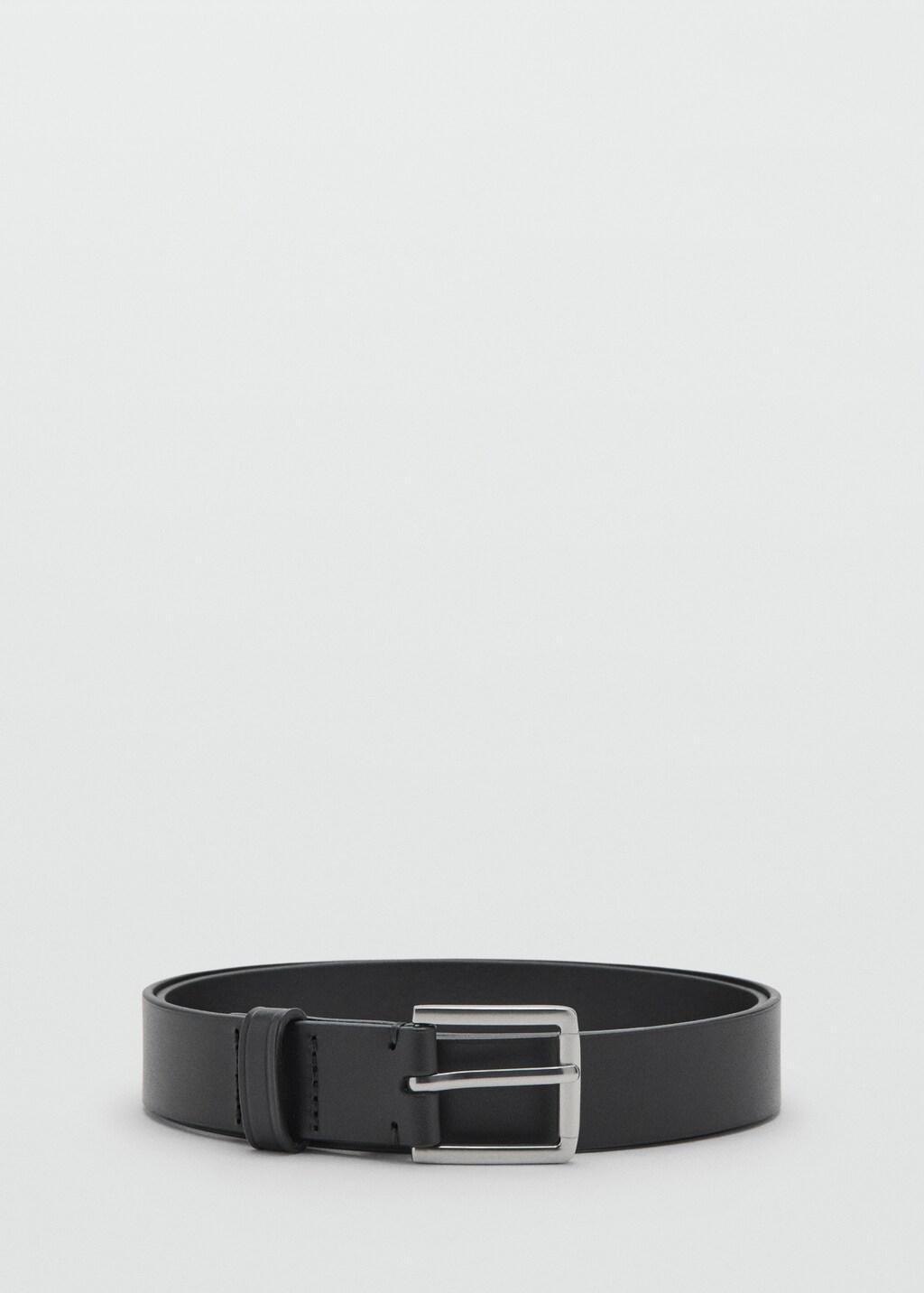 Black Buckle Leather Belt, Black, large image number 3