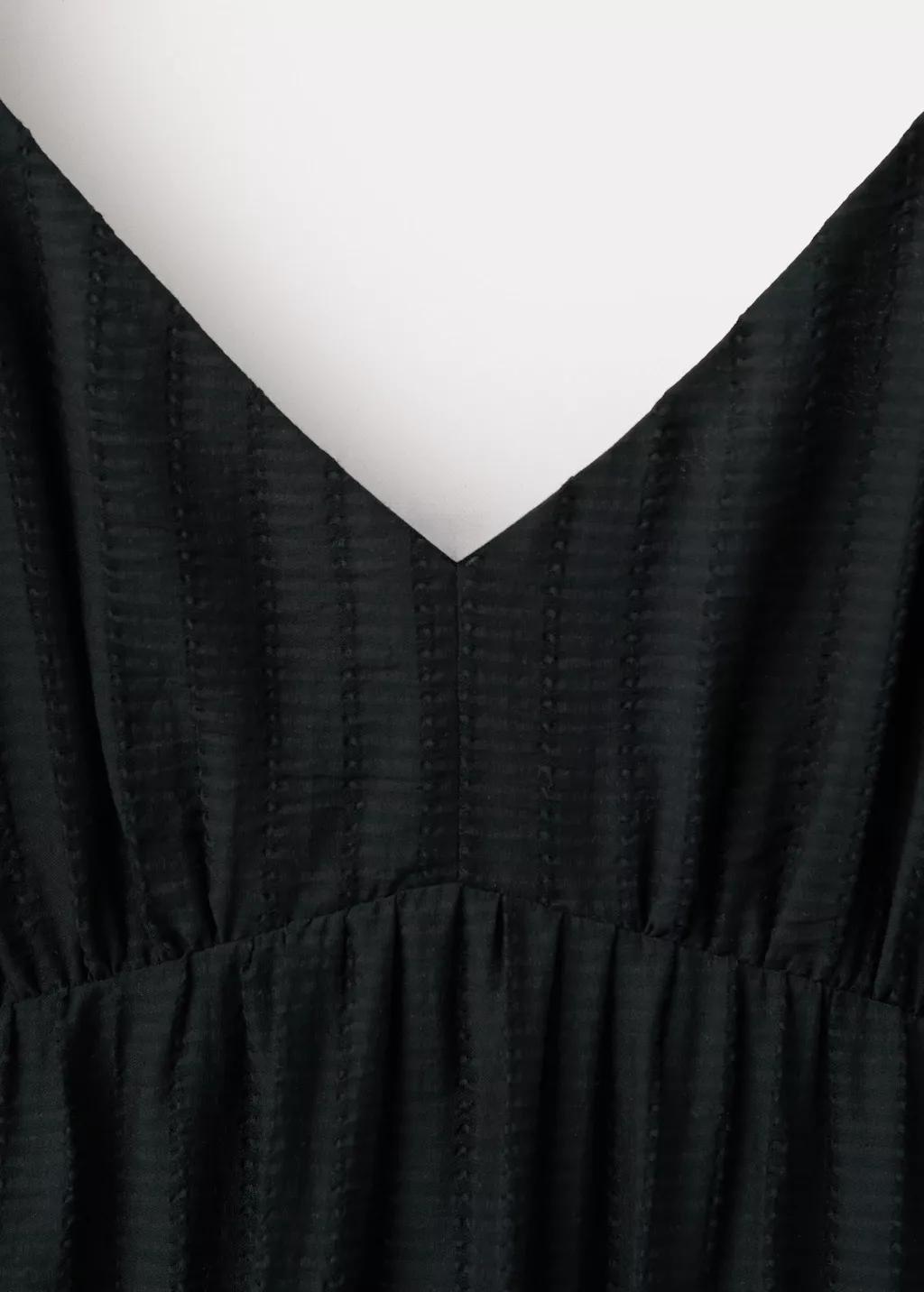 Black Textured Dress With Gathered Detail, Black, large image number 5