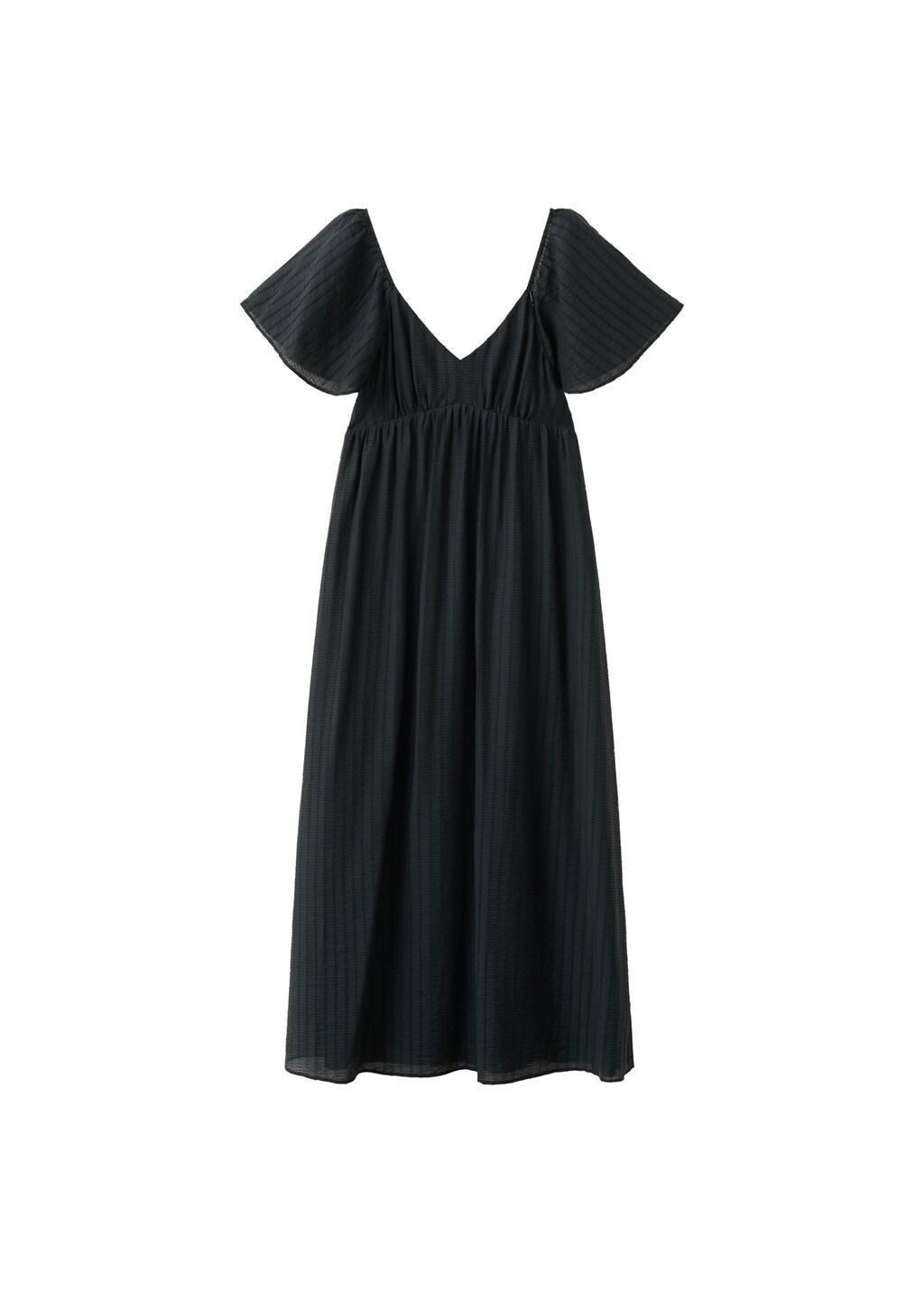 Black Textured Dress With Gathered Detail, Black, large image number 7
