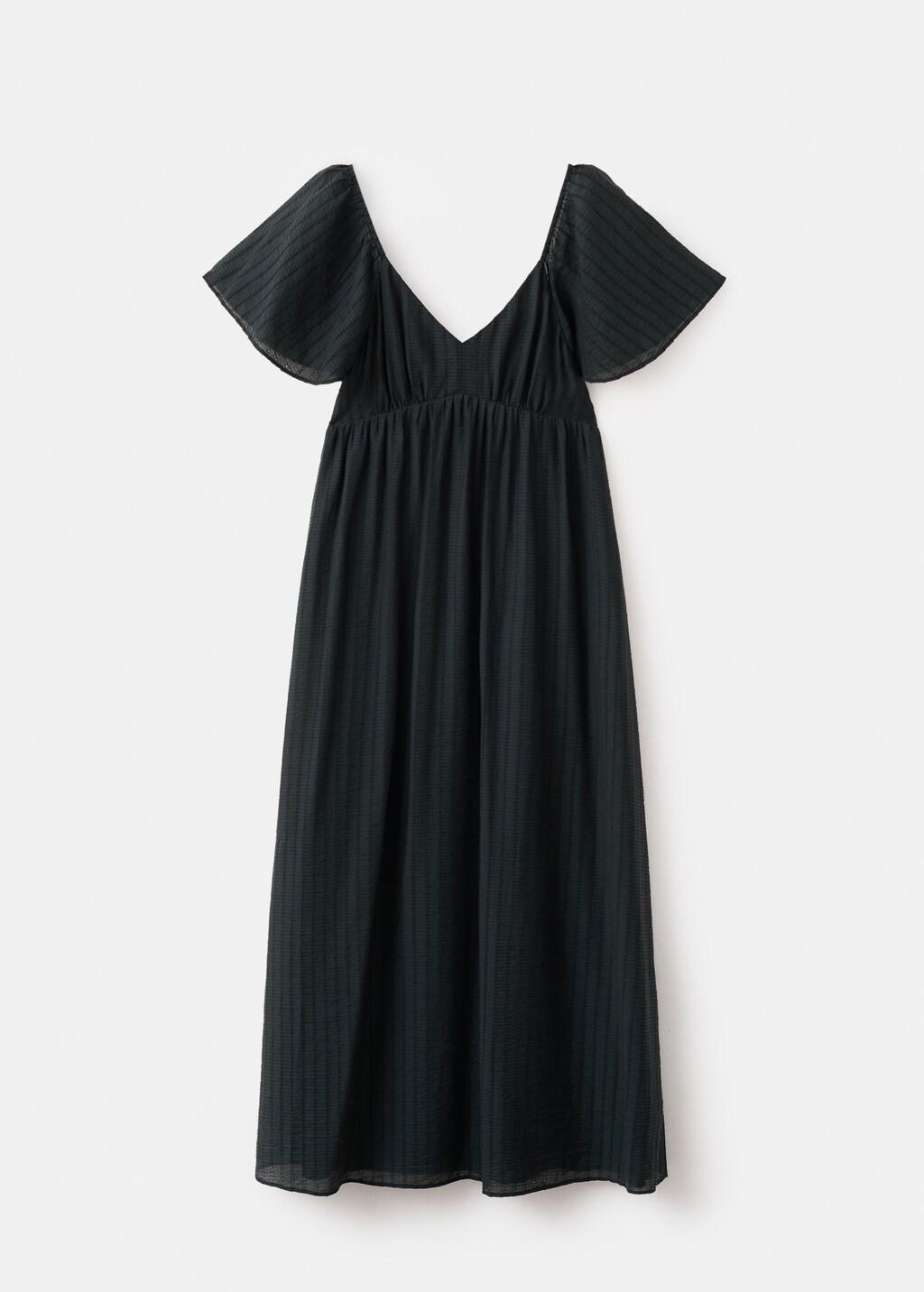 Black Textured Dress With Gathered Detail, Black, large image number 8