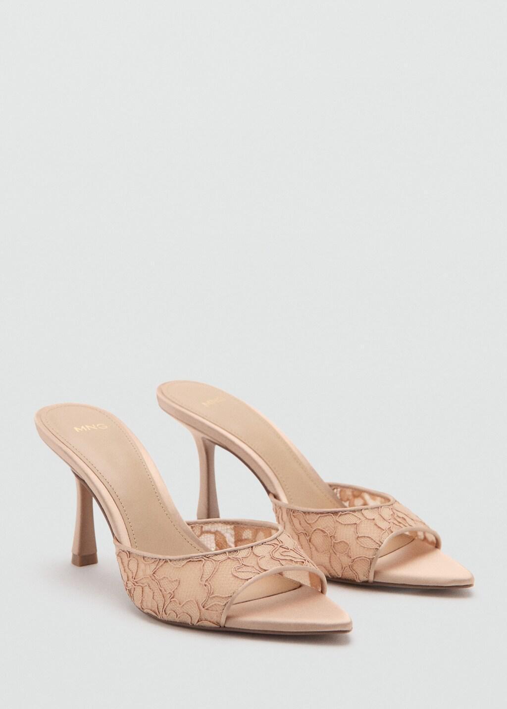 Pink Lt Pastel Lace Heeled Sandals, Light-Pastel Pink, large image number 0