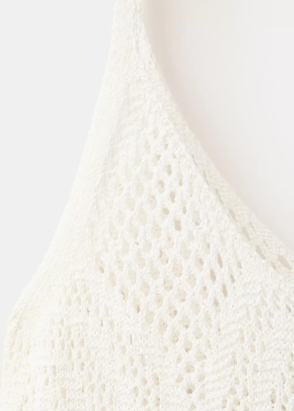 White Crochet Long Dress, White, large image number 1