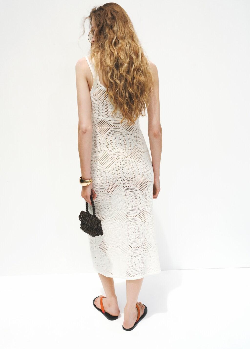 White Crochet Long Dress, White, large image number 2