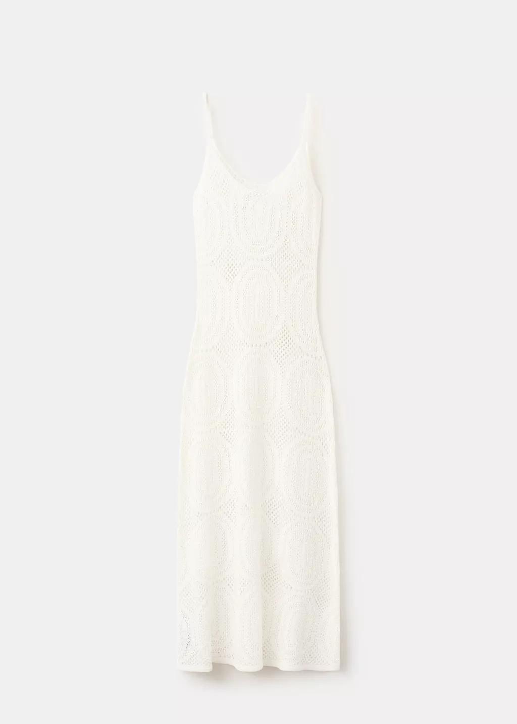 White Crochet Long Dress, White, large image number 7