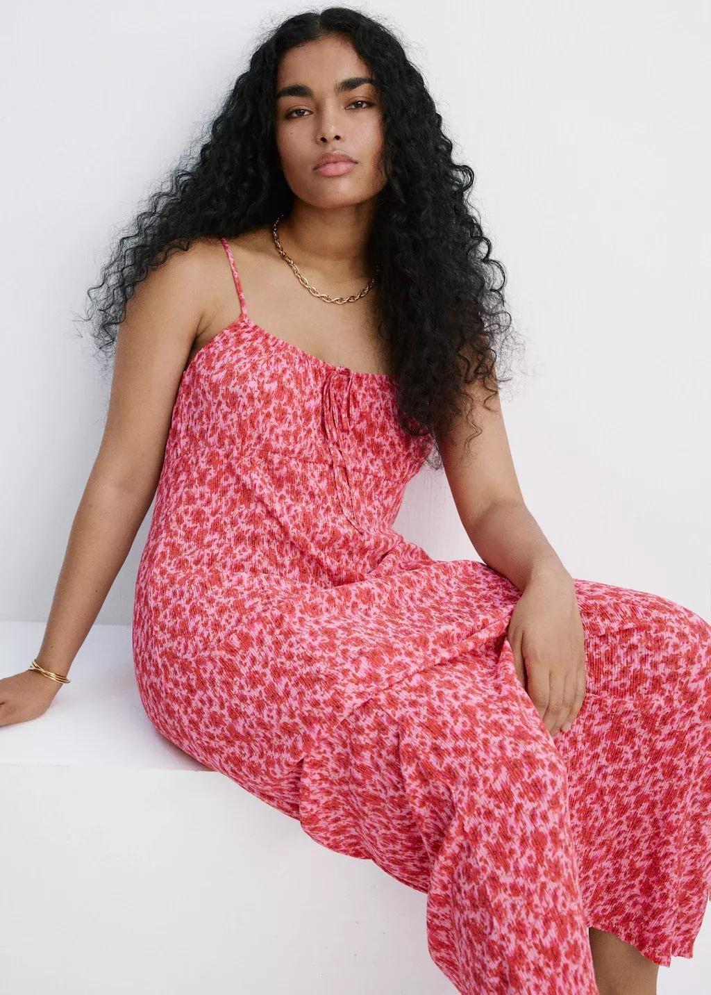 Pink Floral-Print Pleated Dress, Pink, large image number 6