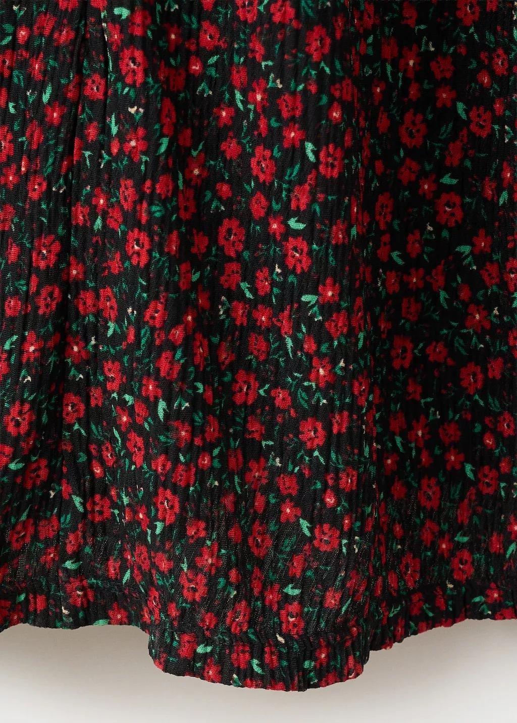 Black Floral Midi-Dress With Gathered Neckline, Black, large image number 5