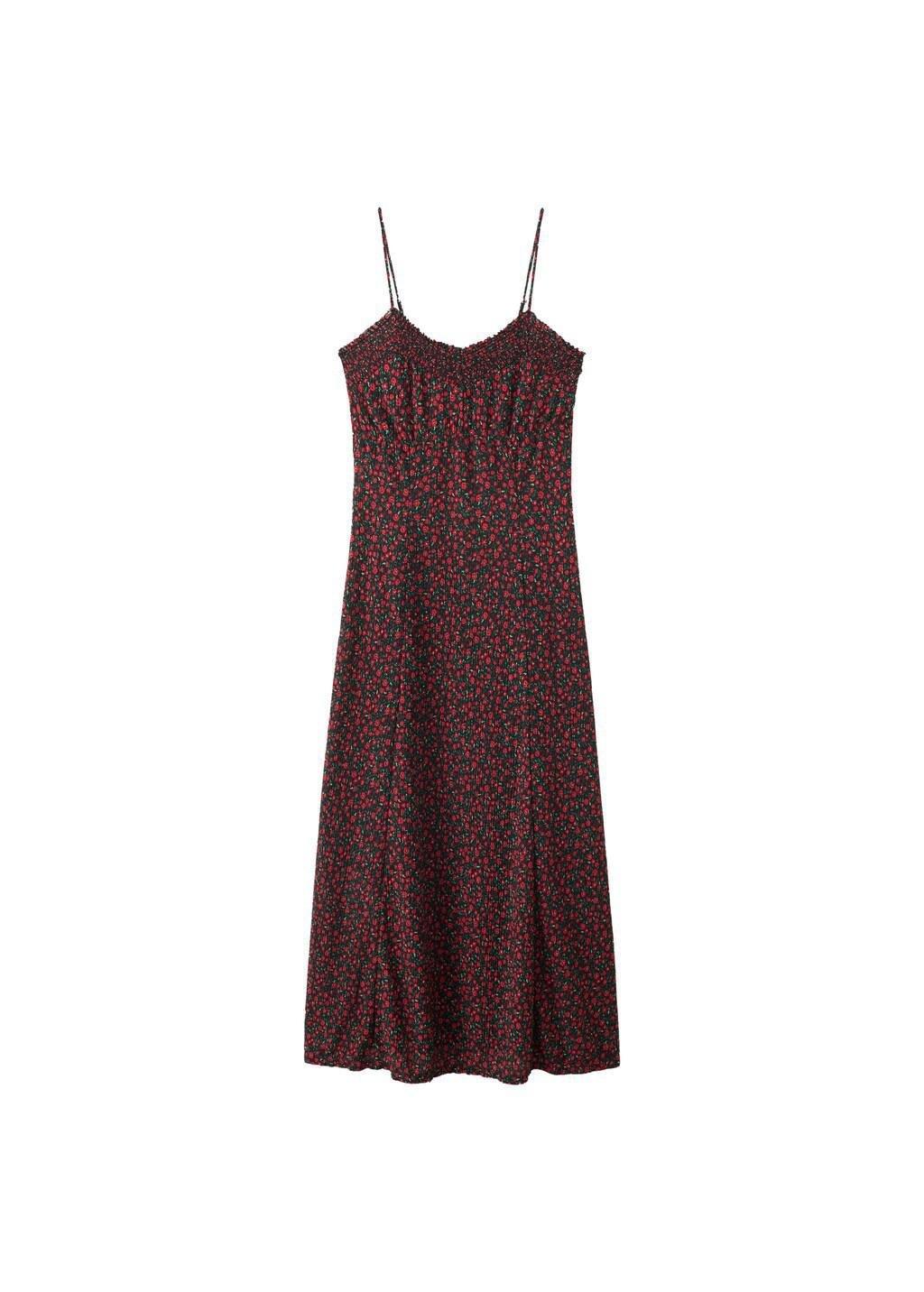 Black Floral Midi-Dress With Gathered Neckline, Black, large image number 7