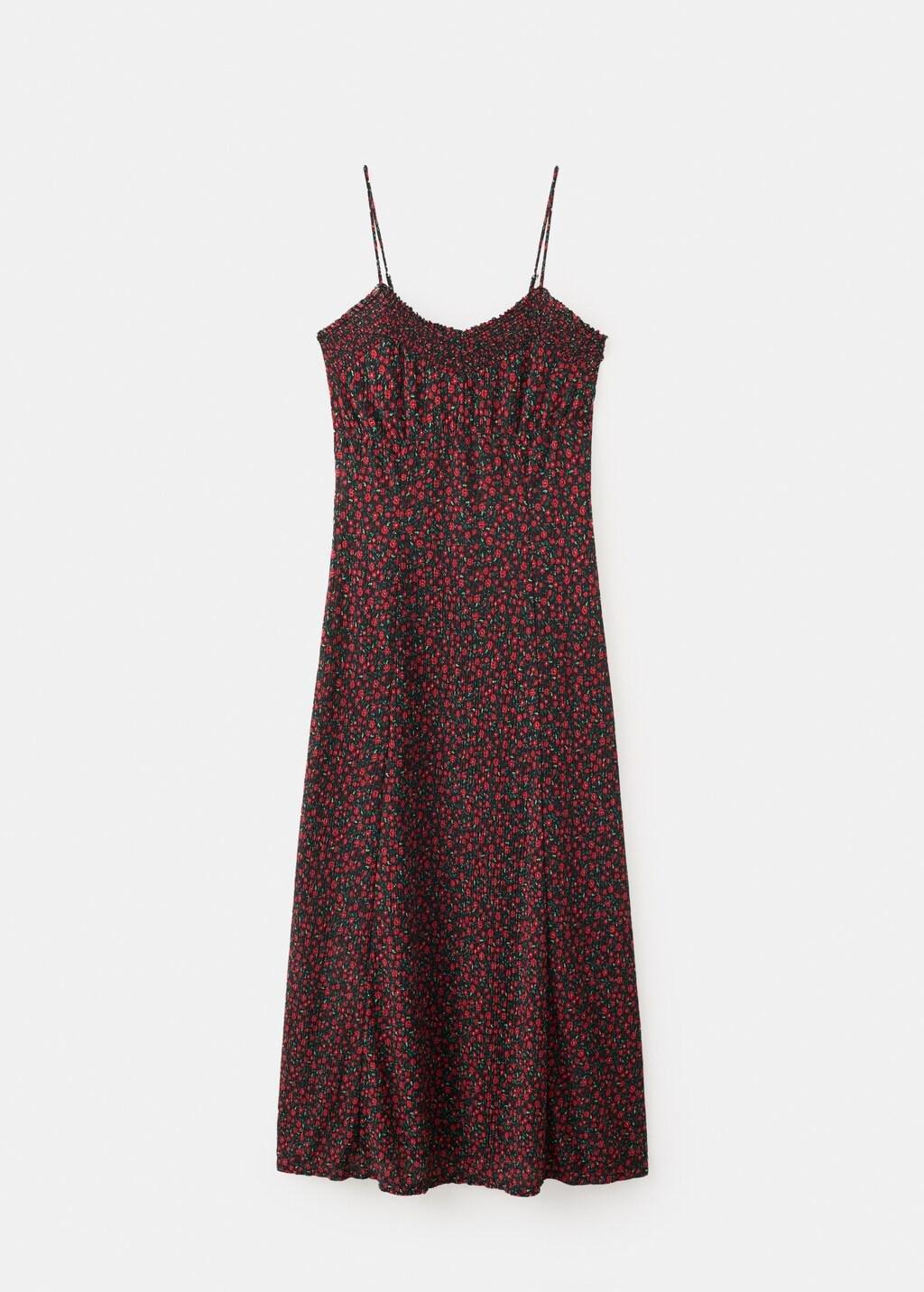 Black Floral Midi-Dress With Gathered Neckline, Black, large image number 8