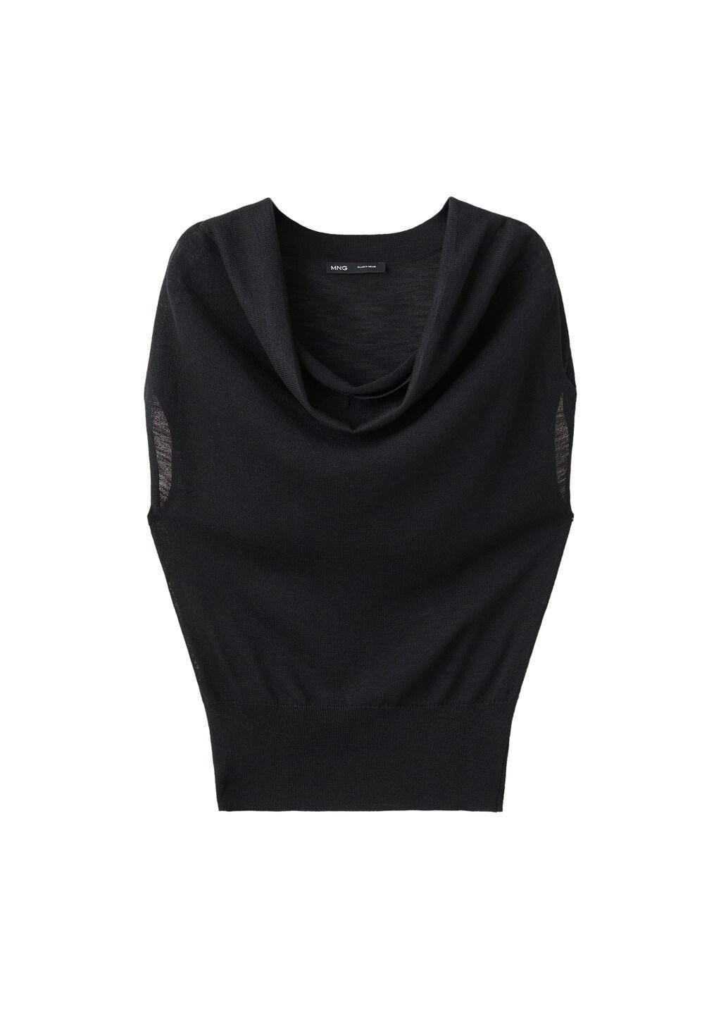 Black Knitted Sweater With Draped Neck, Black, large image number 6