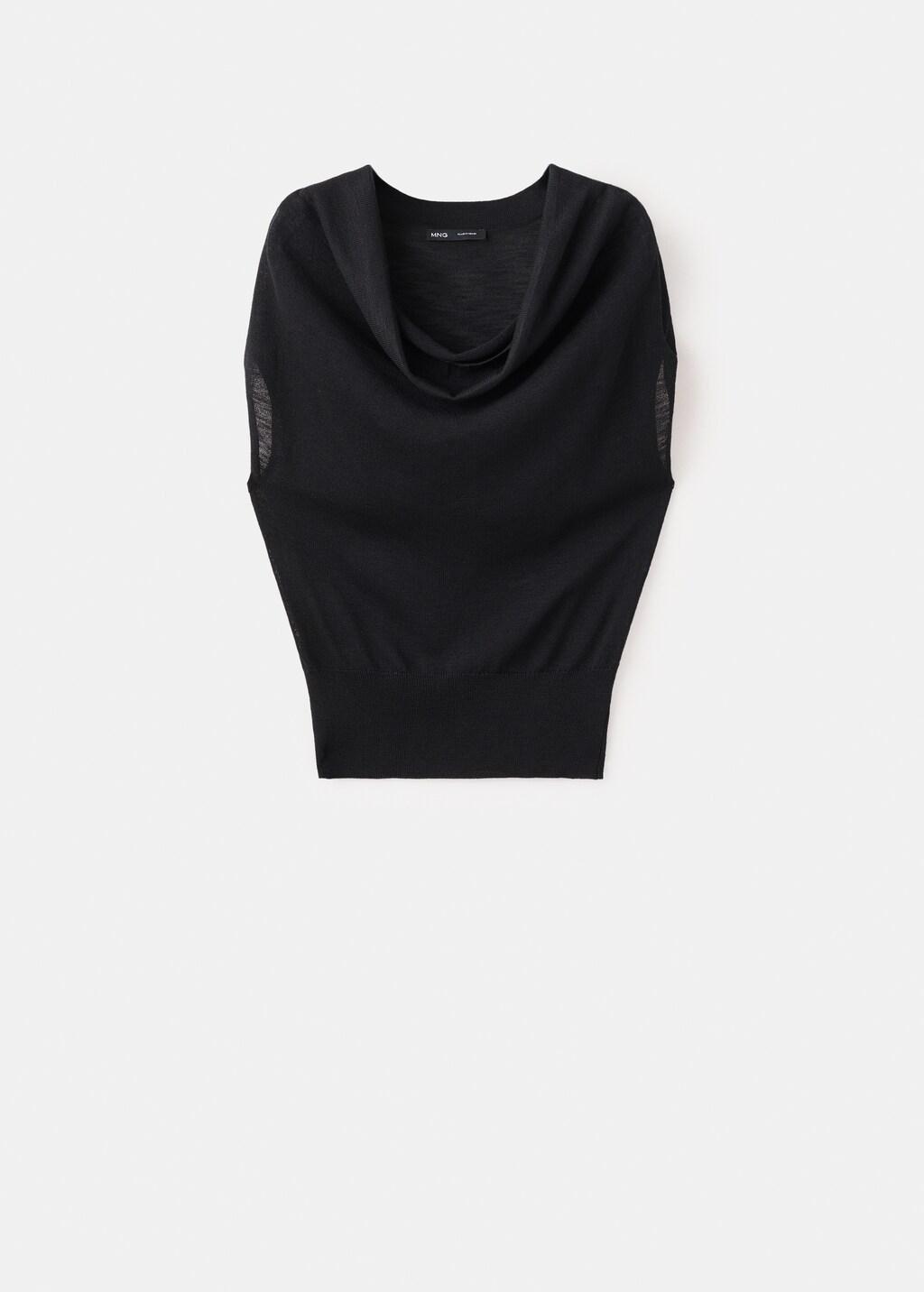 Black Knitted Sweater With Draped Neck, Black, large image number 7