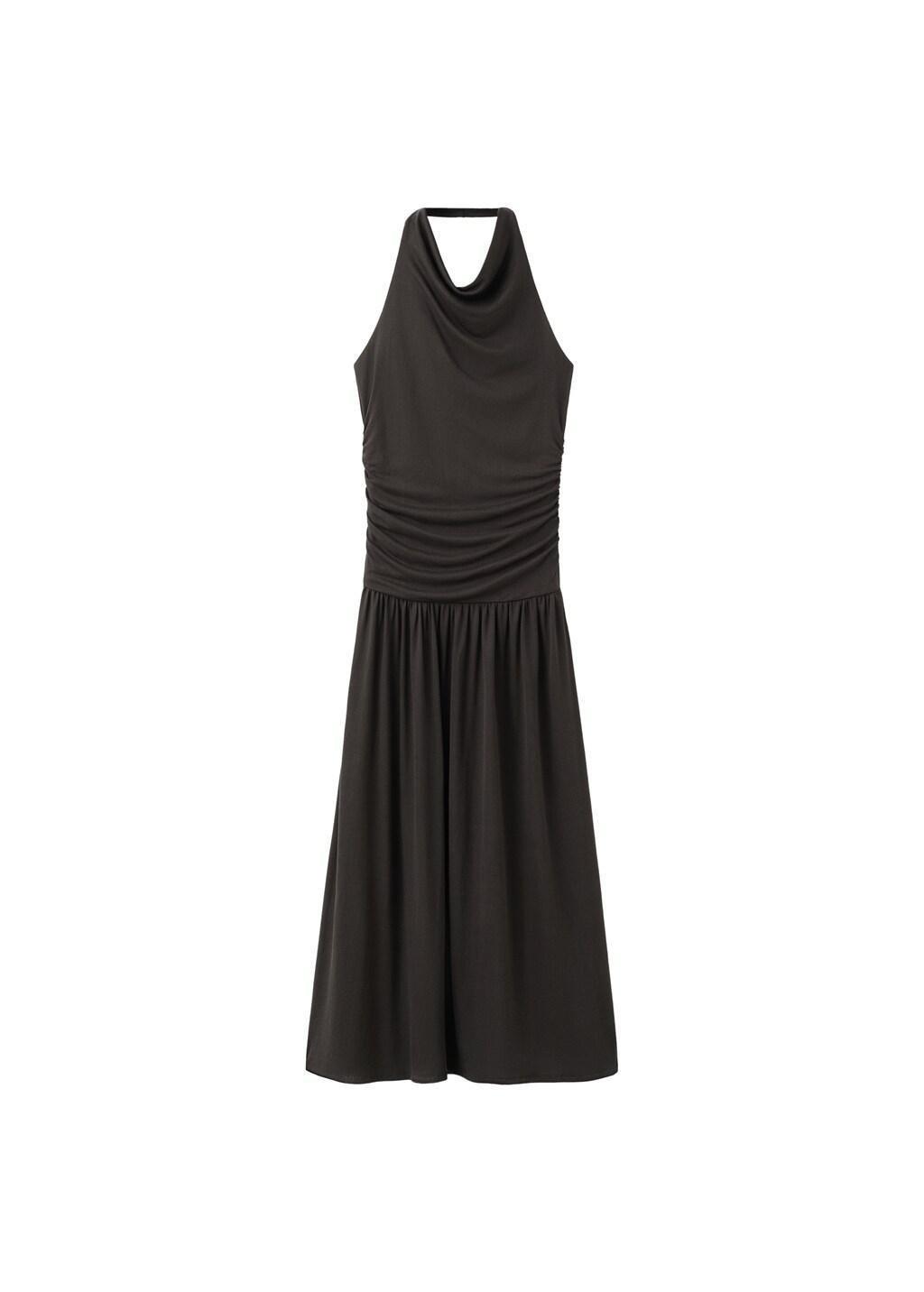 Brown Draped Halter Dress, Brown, large image number 5