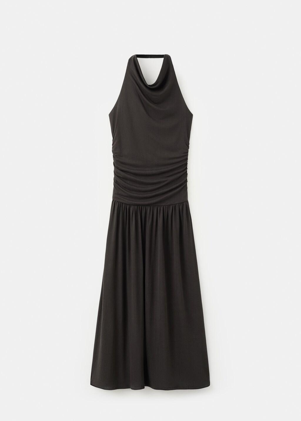 Brown Draped Halter Dress, Brown, large image number 6