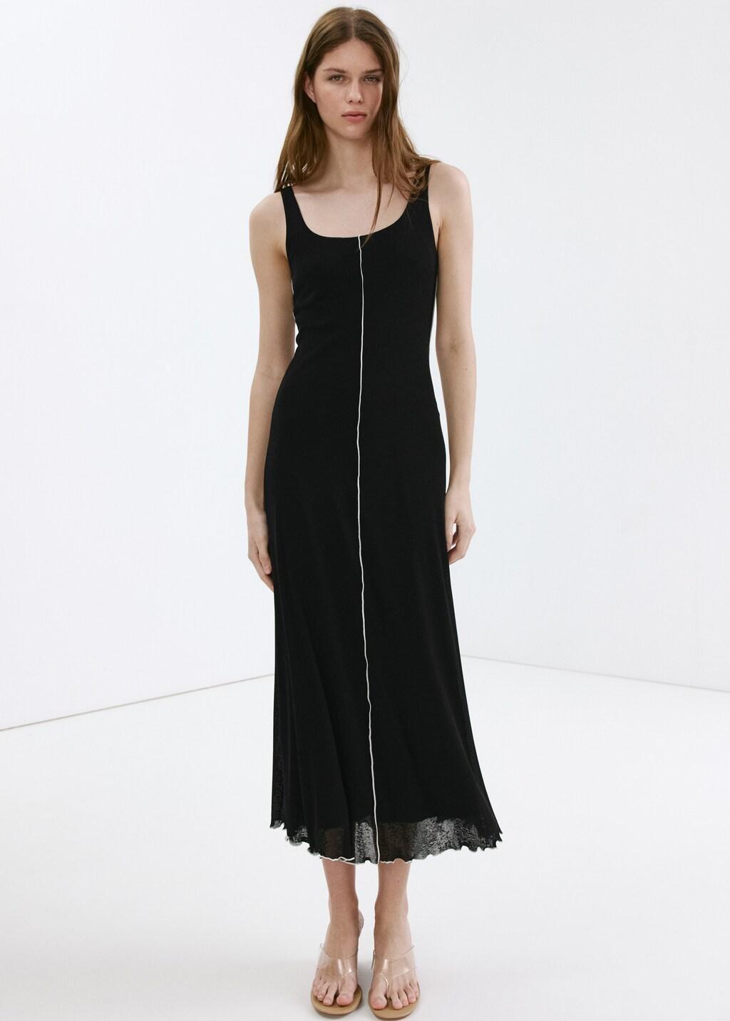 Black Knit Dress With Contrasting Seam Detail, Black, large image number 0