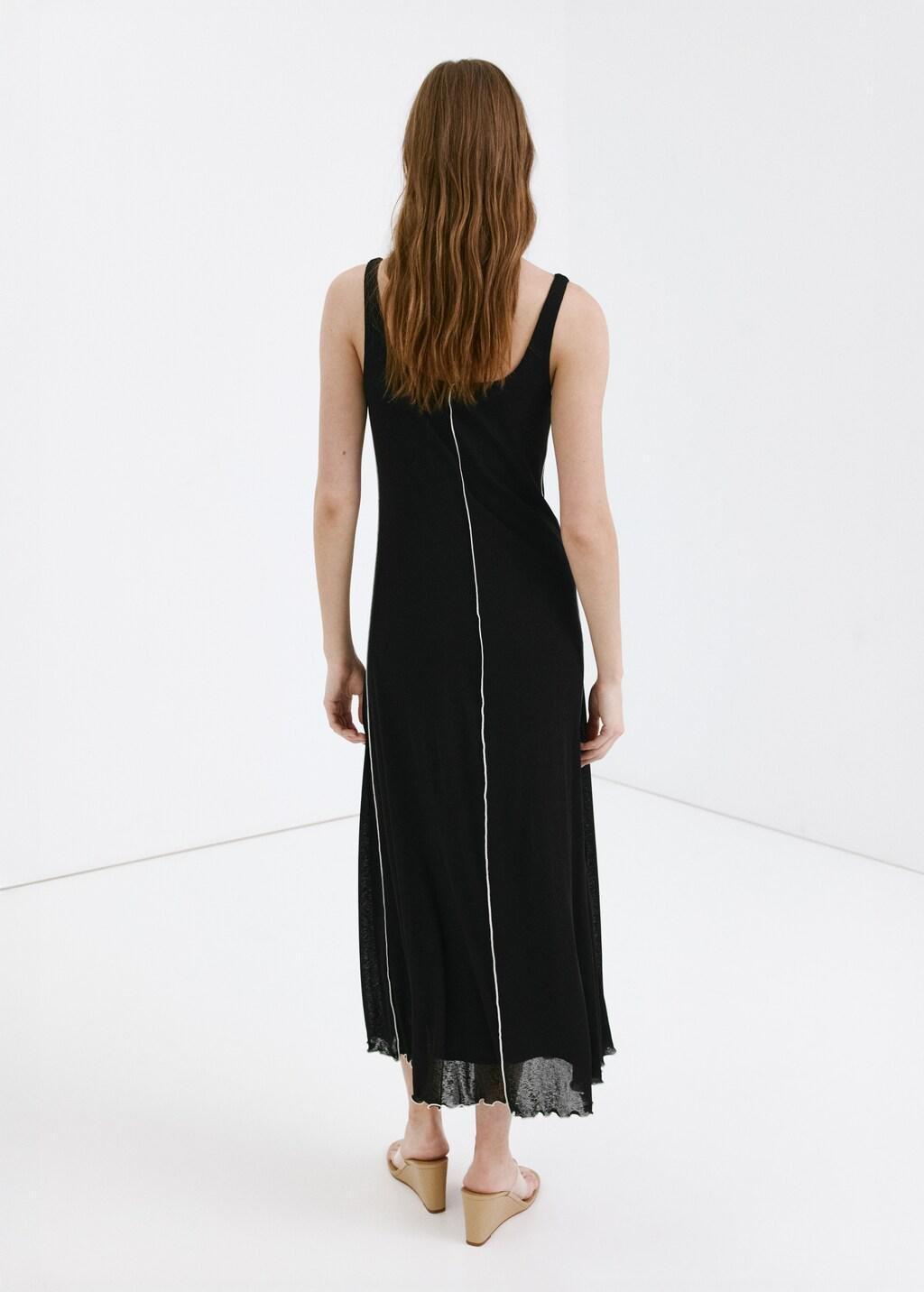 Black Knit Dress With Contrasting Seam Detail, Black, large image number 2
