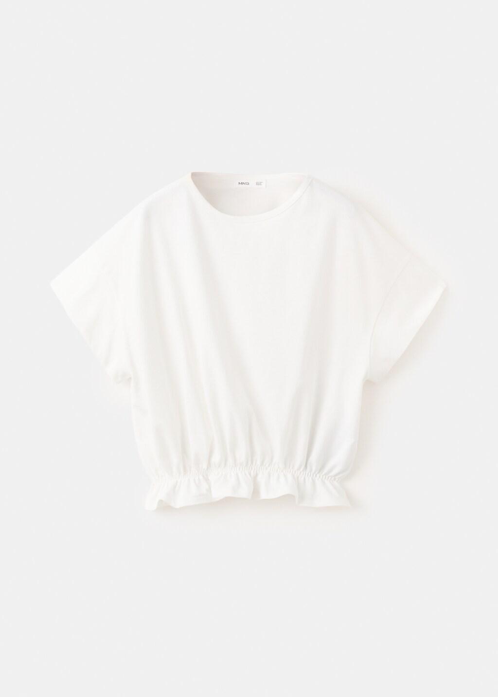 White Cotton Ruched Hem T-Shirt, Kids Girls, Natural White, large image number 0