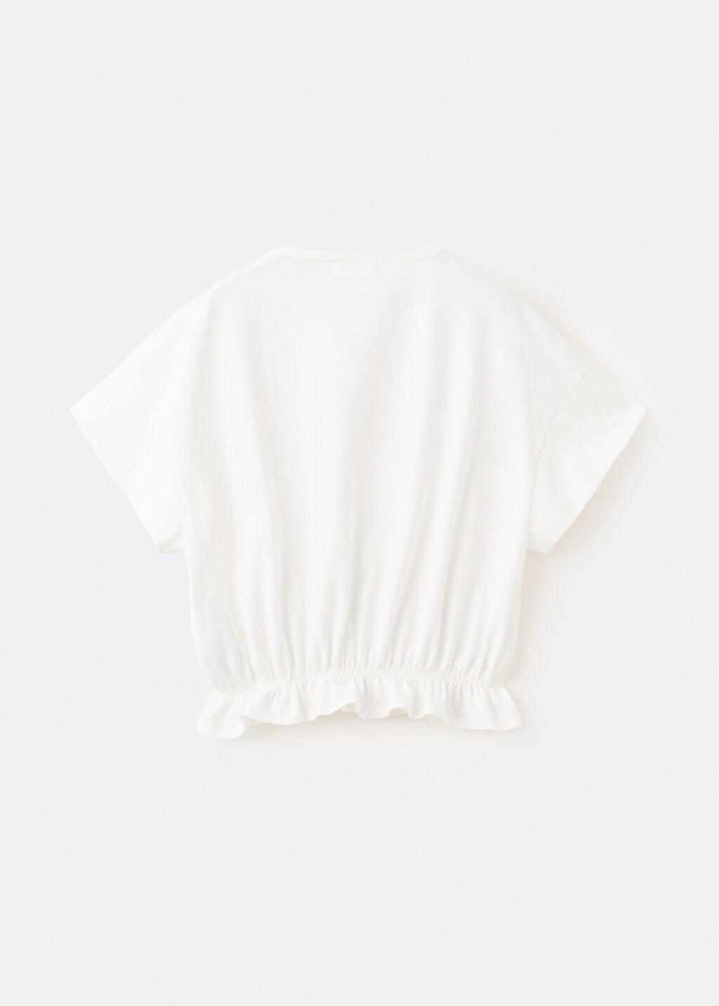 White Cotton Ruched Hem T-Shirt, Kids Girls, Natural White, medium
