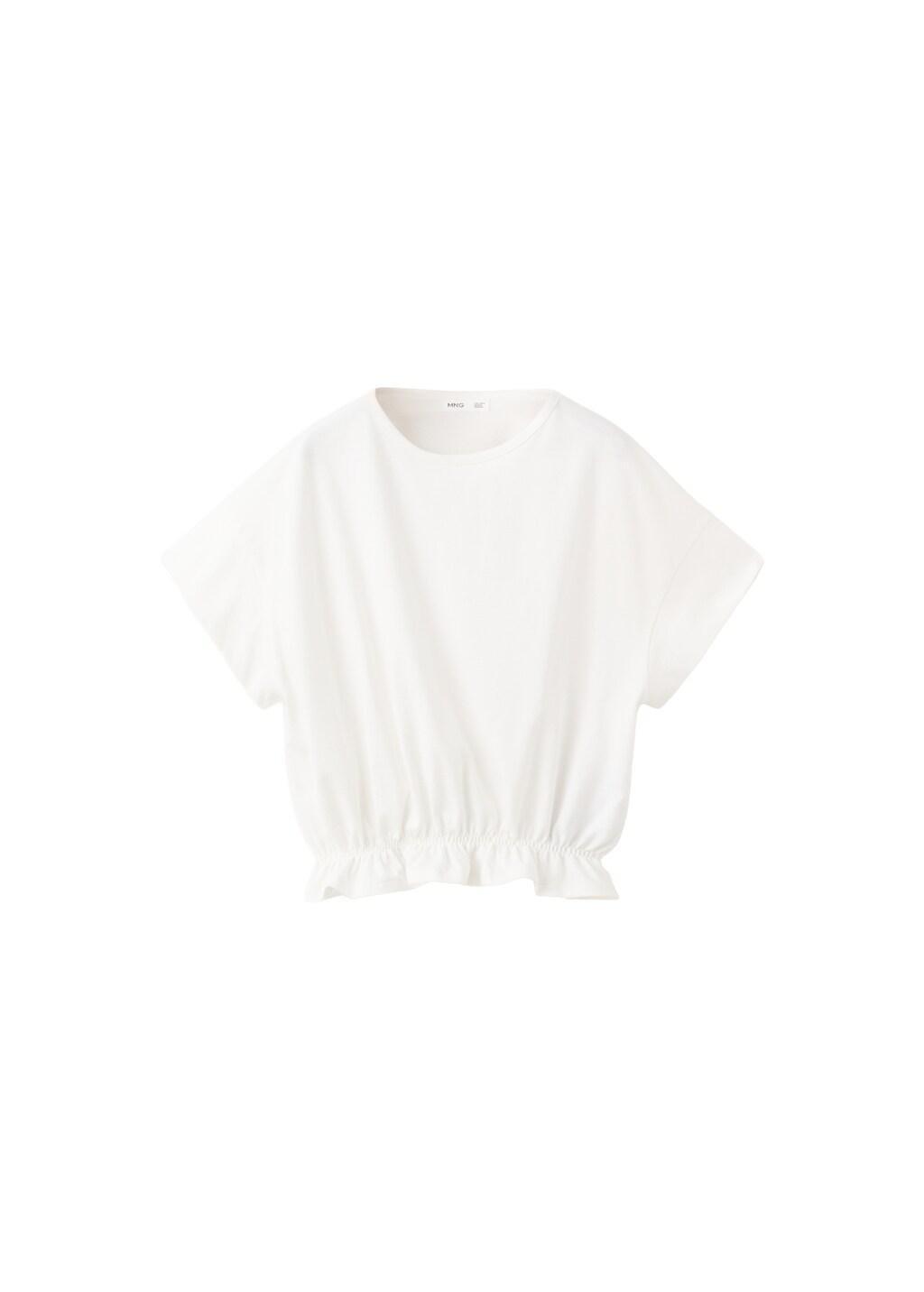 White Cotton Ruched Hem T-Shirt, Kids Girls, Natural White, large image number 6