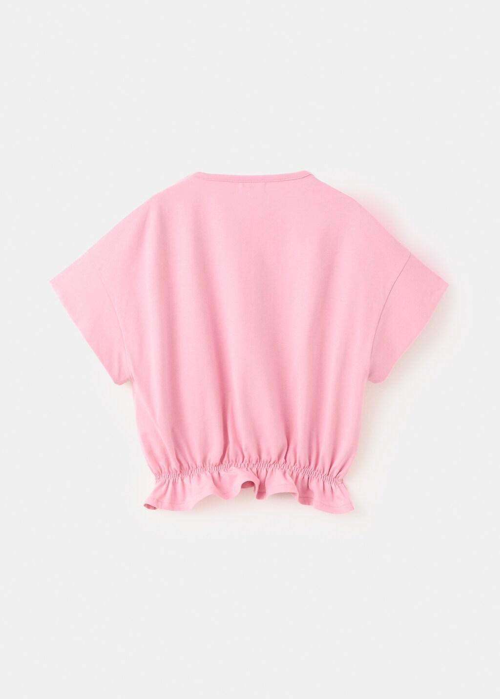 Pink Cotton Ruched Hem T-Shirt, Kids Girls, Pink, medium