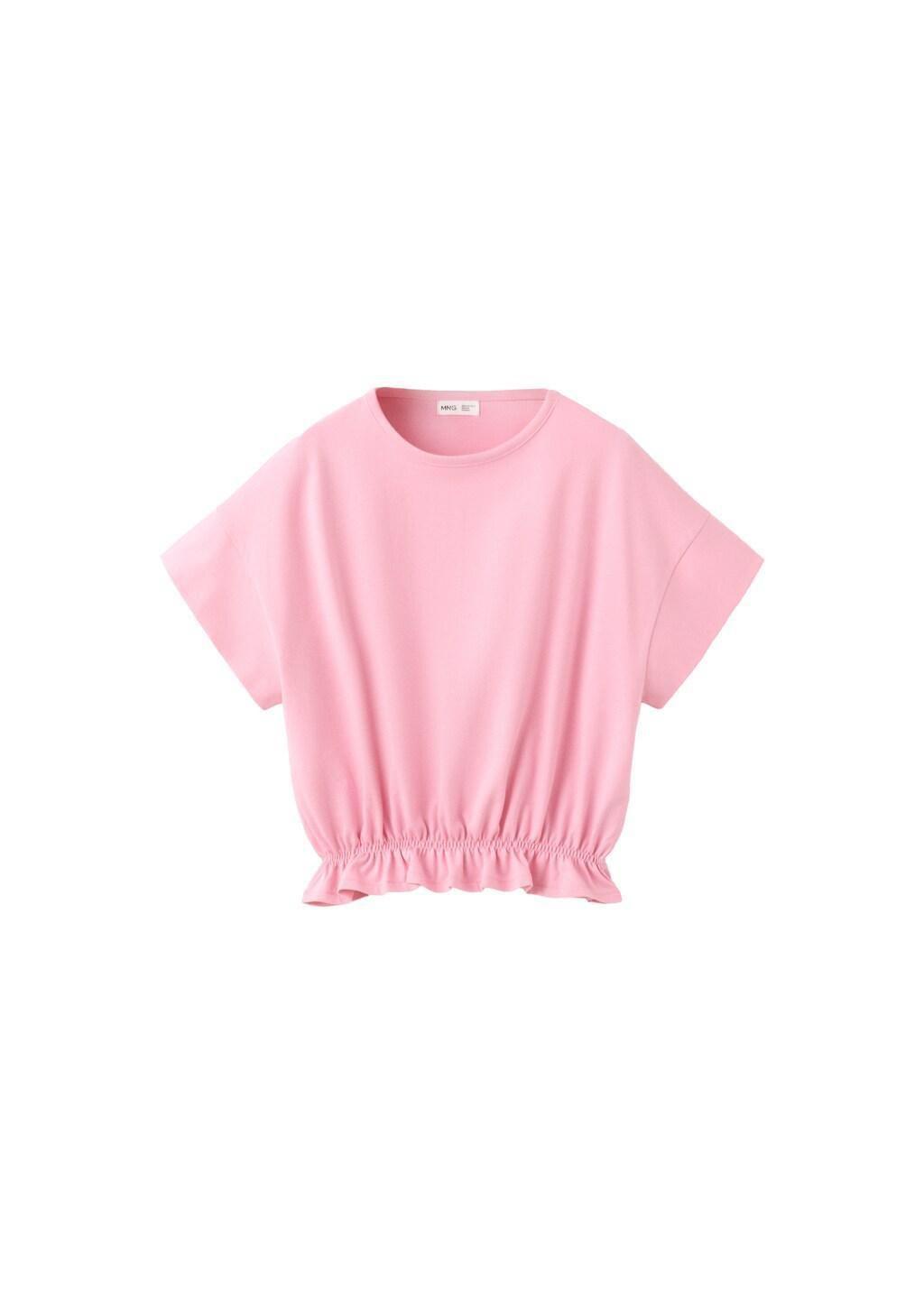 Pink Cotton Ruched Hem T-Shirt, Kids Girls, Pink, large image number 5