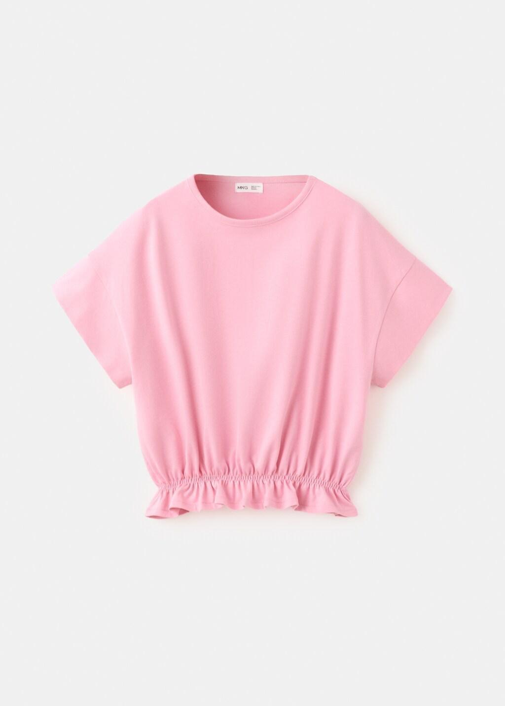 Pink Cotton Ruched Hem T-Shirt, Kids Girls, Pink, large image number 6