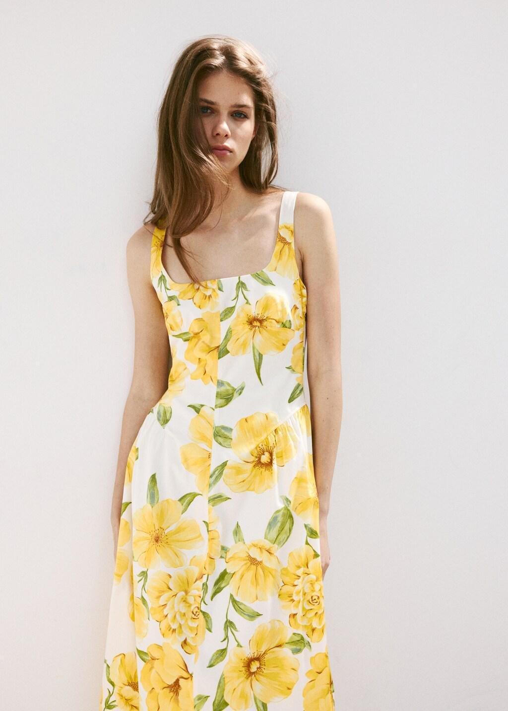 YELLOW Floral-print dress with gathered waist, Yellow, large image number 3