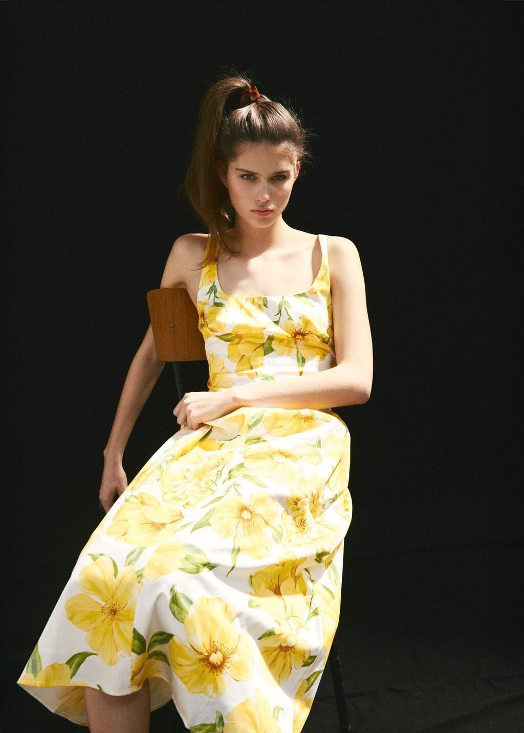 YELLOW Floral-print dress with gathered waist, Yellow, large image number 4