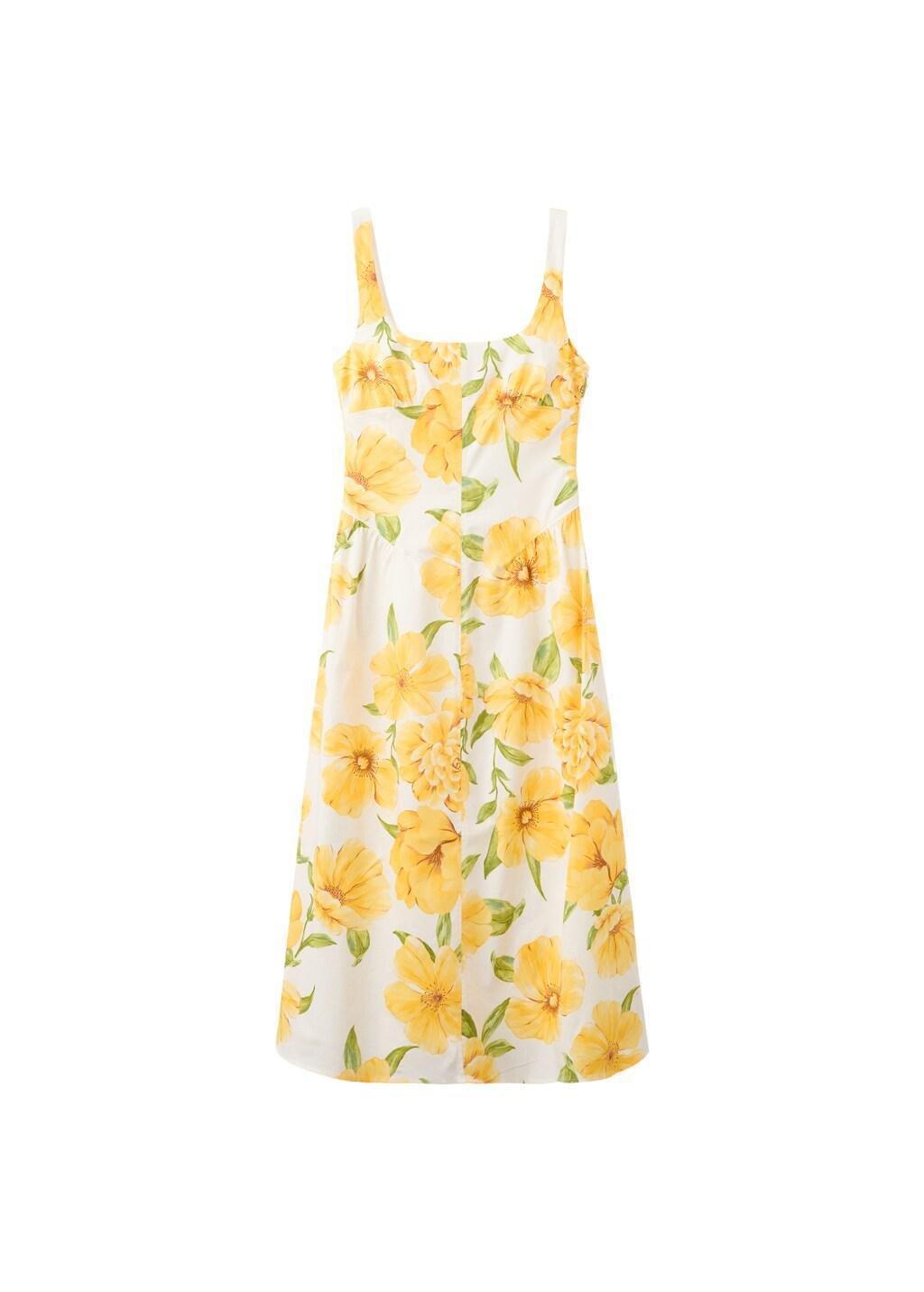 YELLOW Floral-print dress with gathered waist, Yellow, large image number 6
