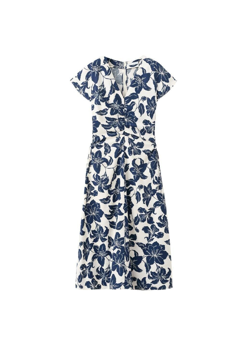 Beige Side Ruched Floral Dress, Light Beige, large image number 7