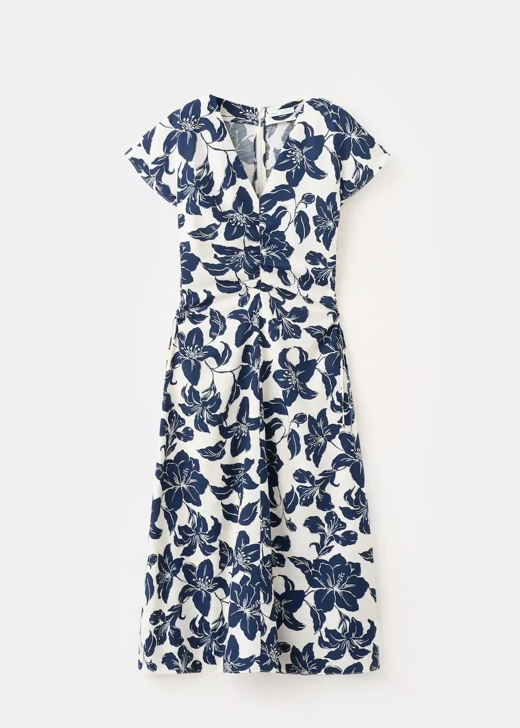 Beige Side Ruched Floral Dress, Light Beige, large image number 8