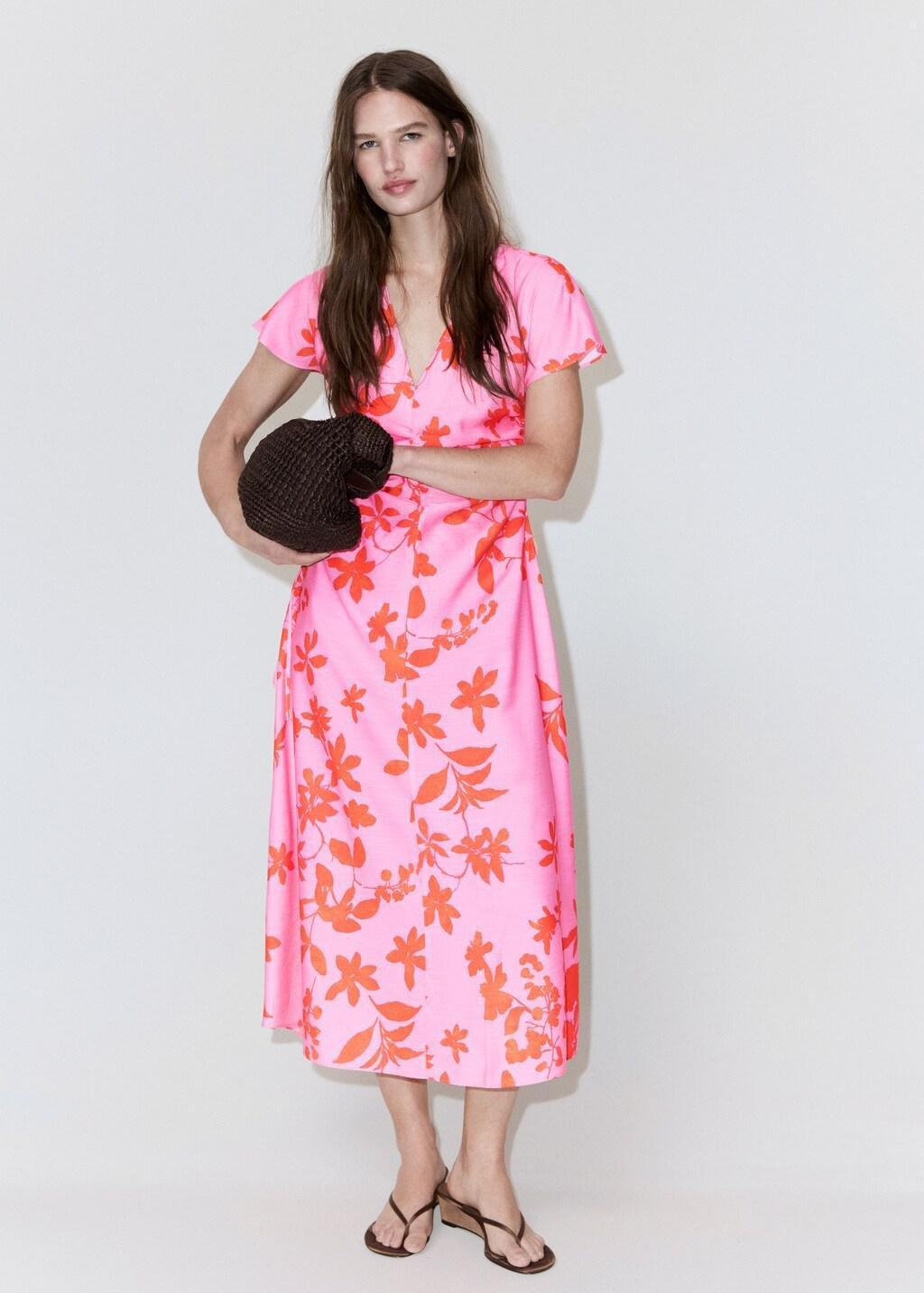PINK Side ruched floral dress, Pink, large image number 0