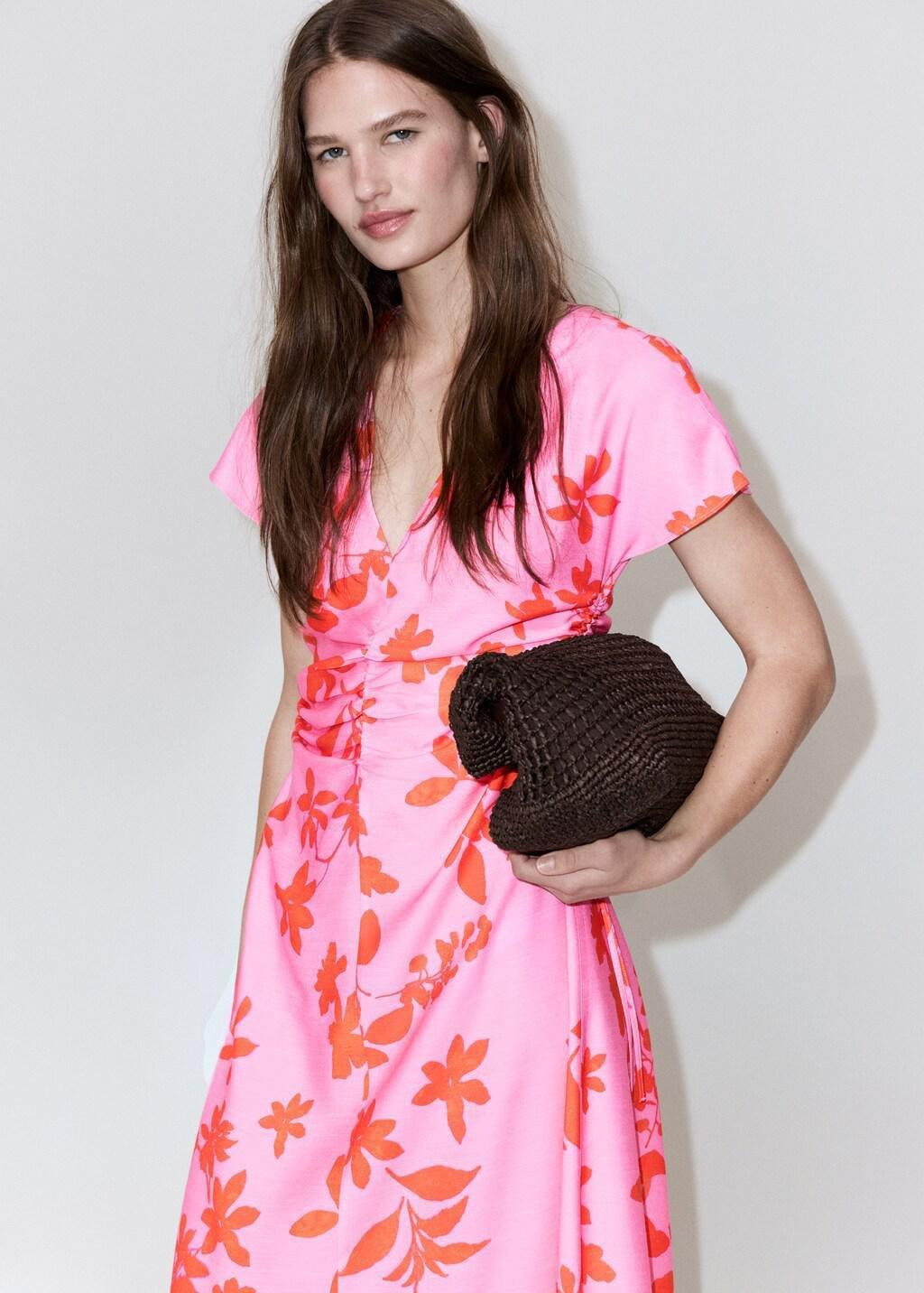 PINK Side ruched floral dress, Pink, large image number 3
