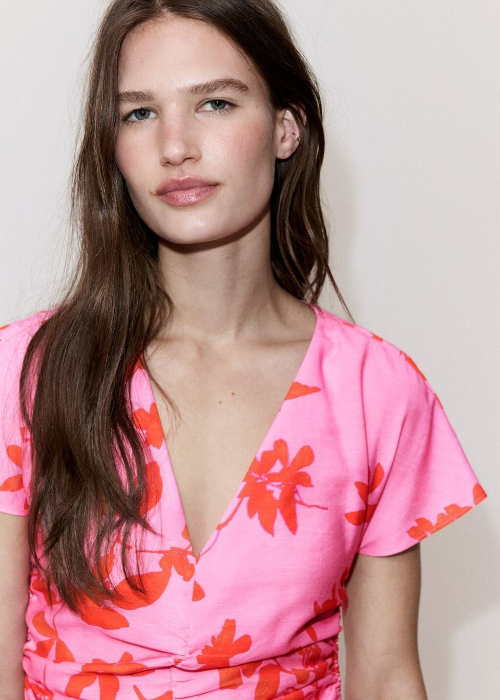 PINK Side ruched floral dress, Pink, large image number 4