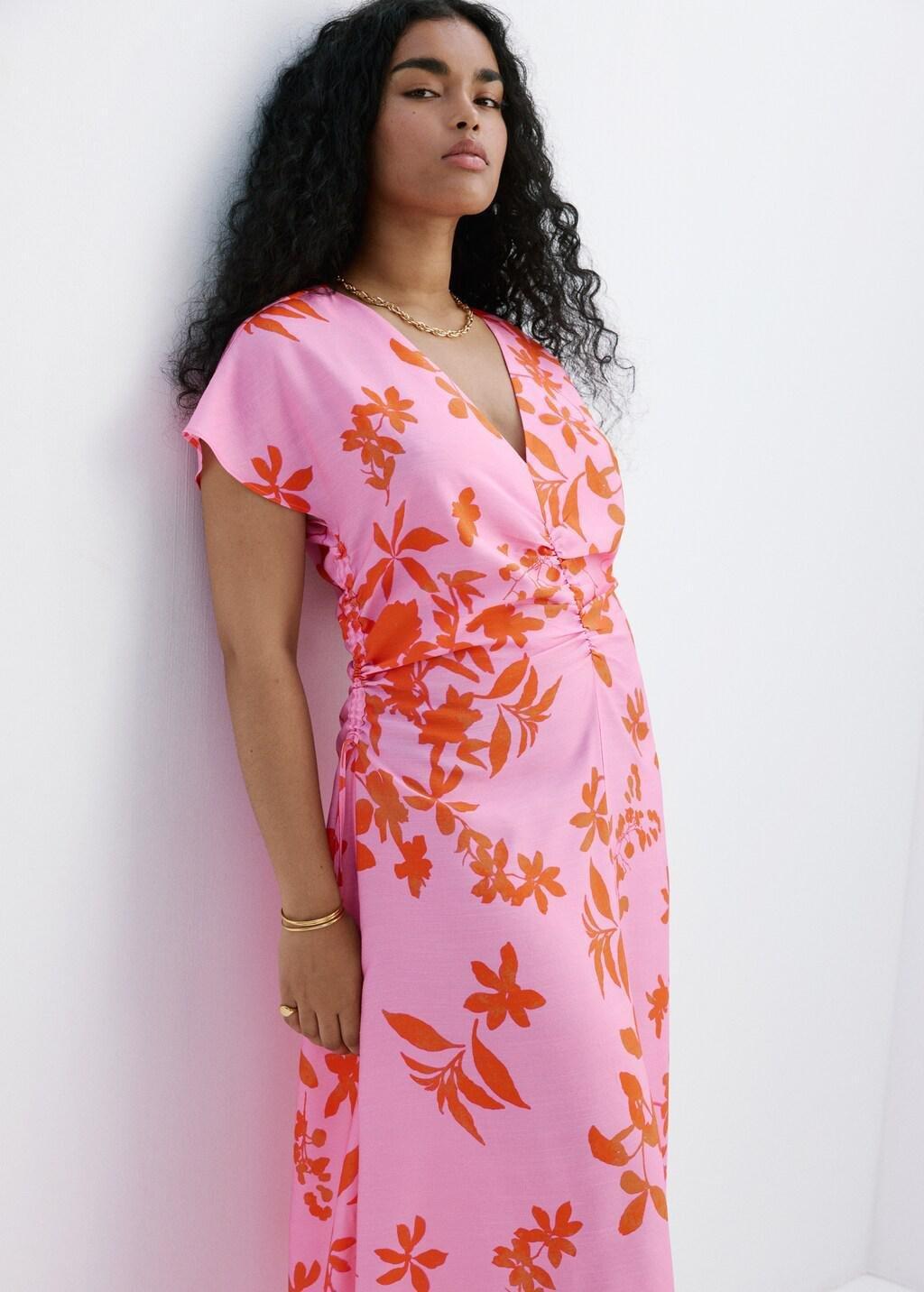PINK Side ruched floral dress, Pink, large image number 6