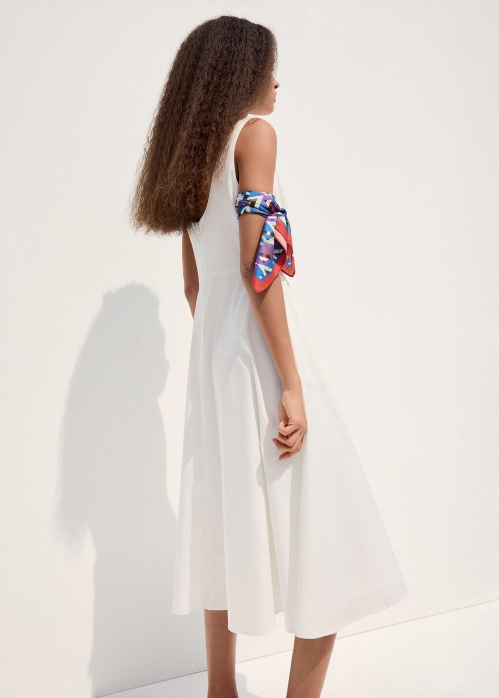 White Boat-Neck Ruched Dress, White, large image number 2